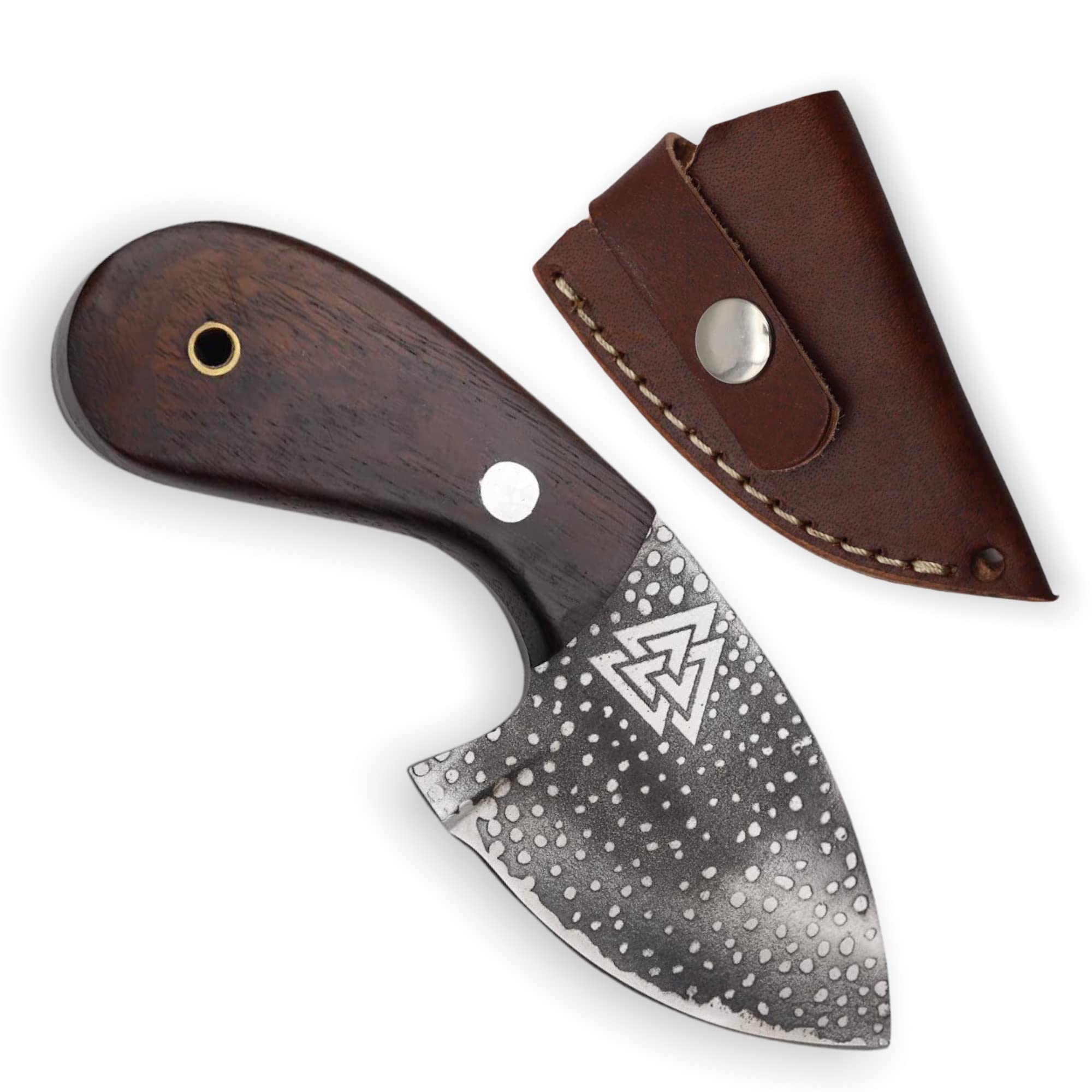 VikingsBrand Norse Viking-styled Knife Hand Forged - Viking Gifts for Men - Valknut - Genuine Leather Sheath - Nordic Knife for Hunting (Valknut - 5.7in)