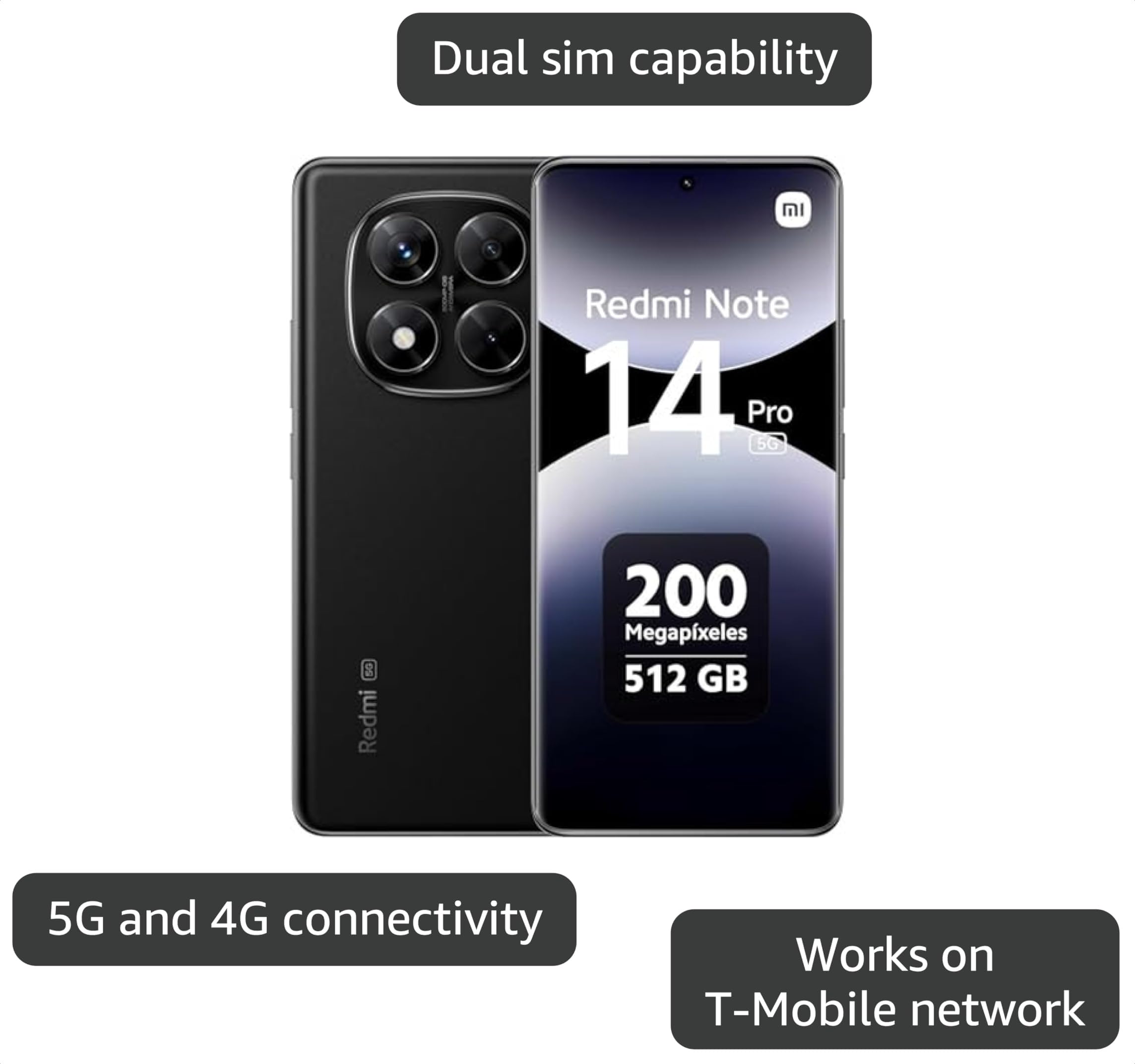 Amazon.com: XIAOMI Redmi Note 14 Pro 5G + 4G LTE (for Tmobile Mint