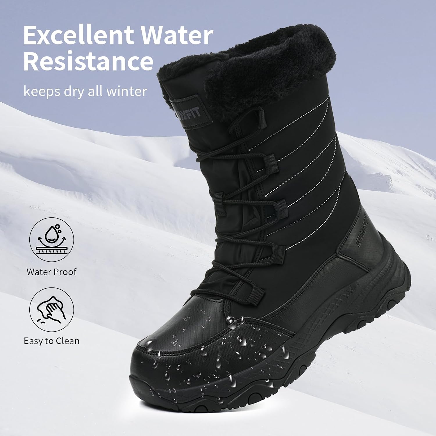 Snow Boots for Women Waterproof Mid-Calf Booties Winter Hiking Boot Durable Warm Fur Lined Boot Non-Slip Warm Climbing Shoes Walking, Cold Weather