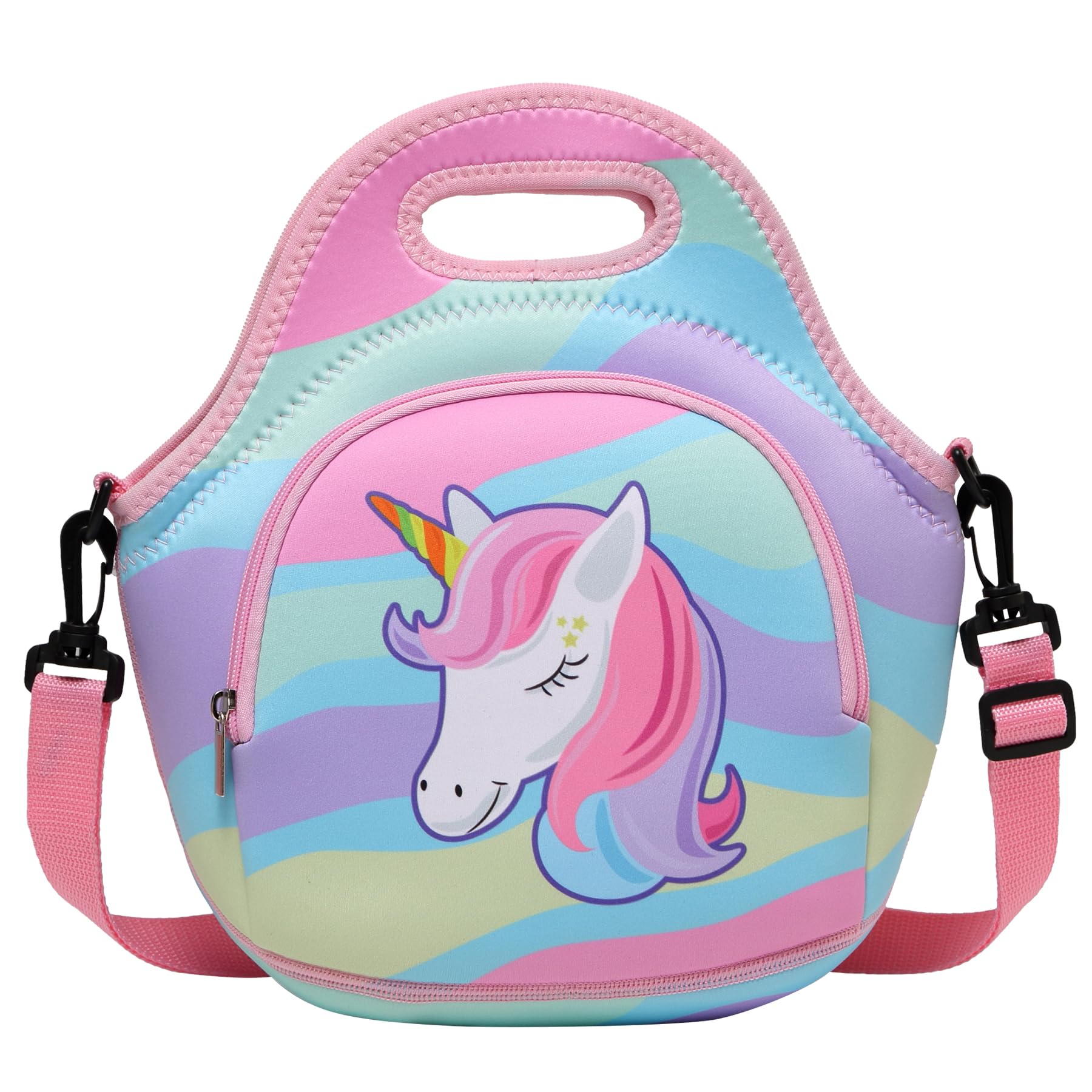 Chase Chic Bolsa Almuerzo, Bolsa Porta Alimentos para Niños, Bolsa Neopreno Térmicas Linda Ligera con Bandolera Desmontable, Picnic Comida para Escuela Viaje, Unicornio Rosa