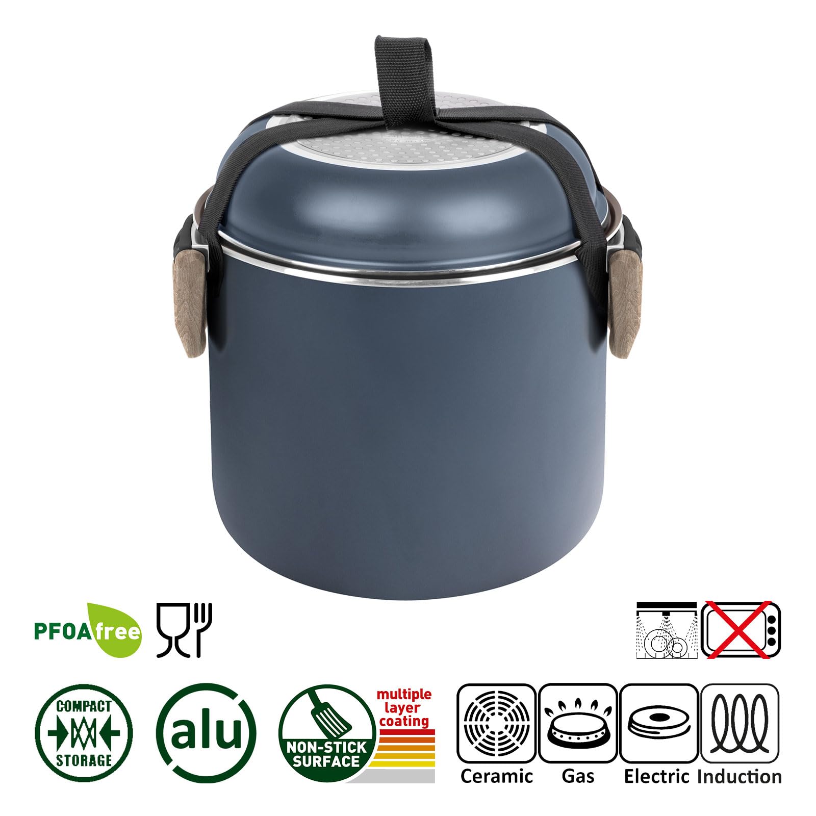 BRUNNER Camping HOHES Kochgeschirr-Set Alu (Töpfe und Pfannen) - ø 18, 20, 22 cm TORRALTA Vakublock - 2-4 Personen, Keramik, Leicht, Hochwertig, Stapelbar
