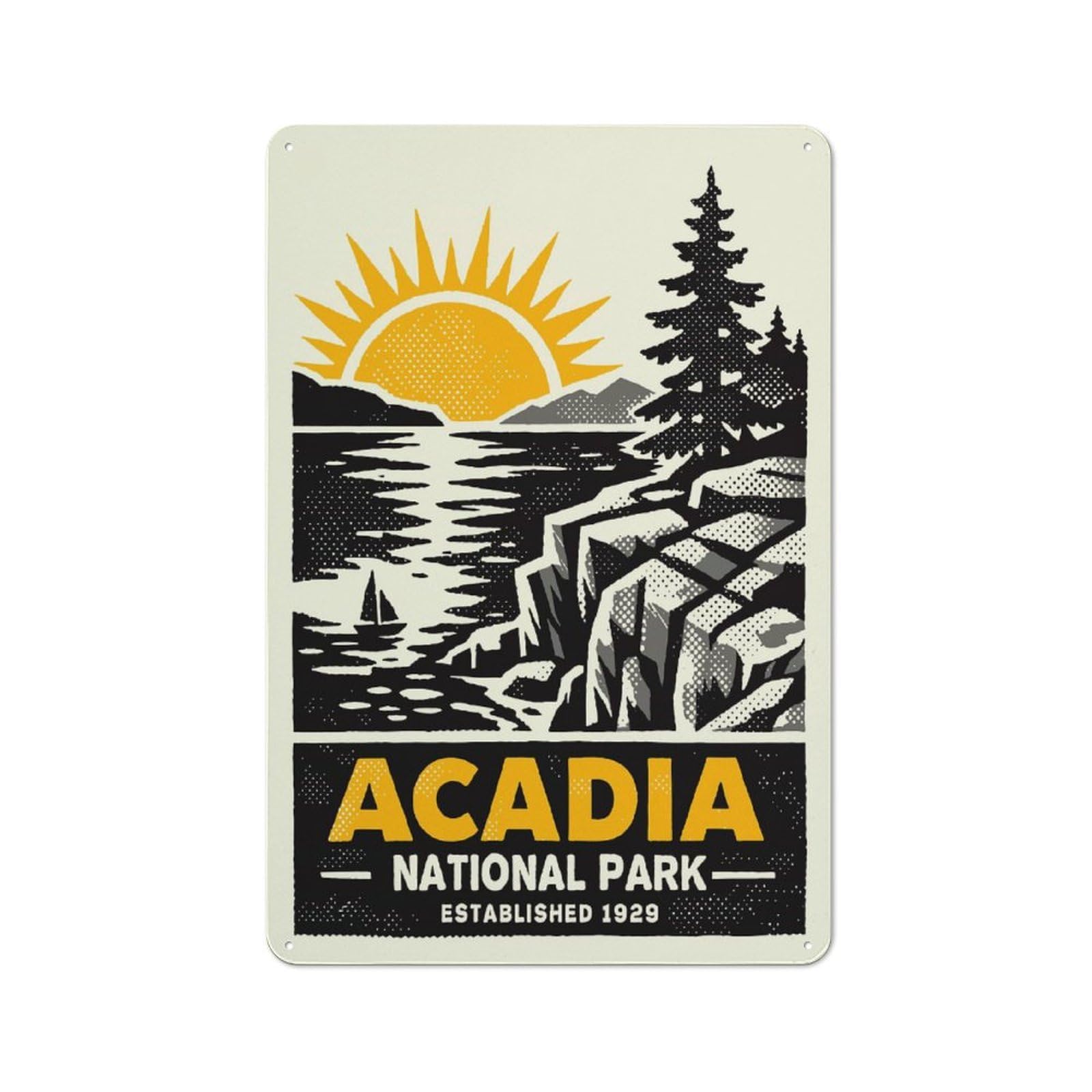 Junmoney Style-6 Tin Wall Plaque 30X20cm With Acadia National Park Vintage Poster For Garage Wall, Suited To People Furnishing A Garage