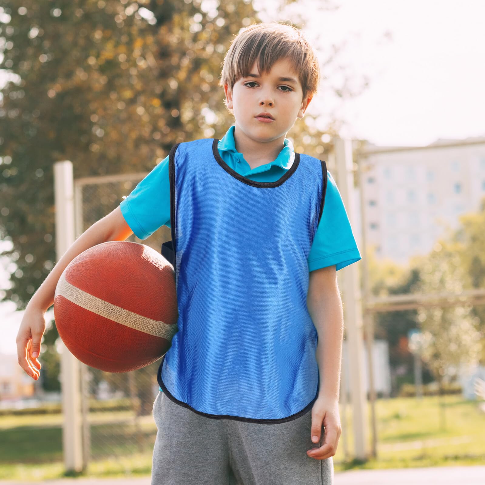BESTonZON 18 Piezas Petos de Entrenamiento Fútbol Transpirable Chaleco Azul para Entrenamiento Deportivo Infantil
