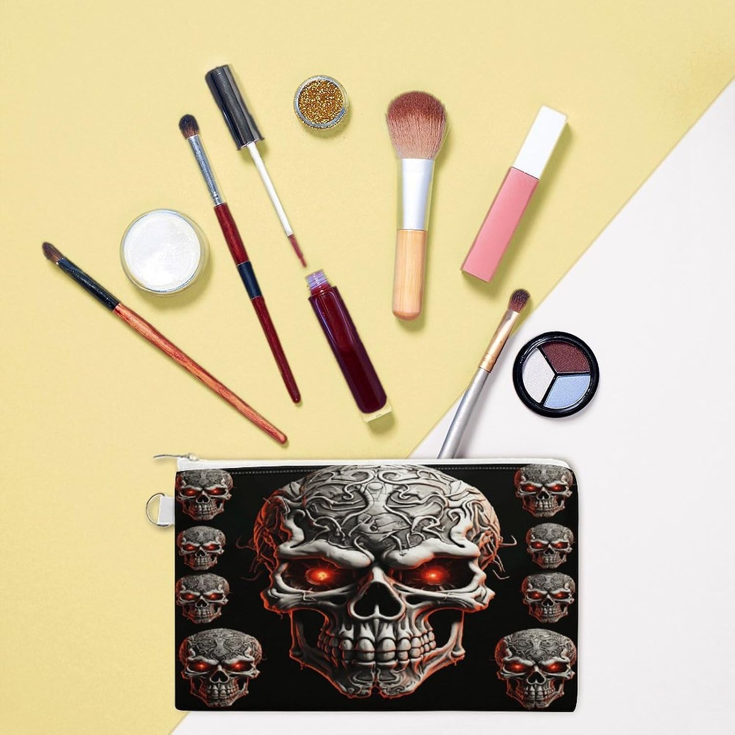 Evil Skull Coin Purse with Zipper Canvas Change Pouch Change Holder Lightweight Coin Bag Slim Cute Coin Pouch Travel Small Wallet Mini Portable Cosmetic Bags Change Bag