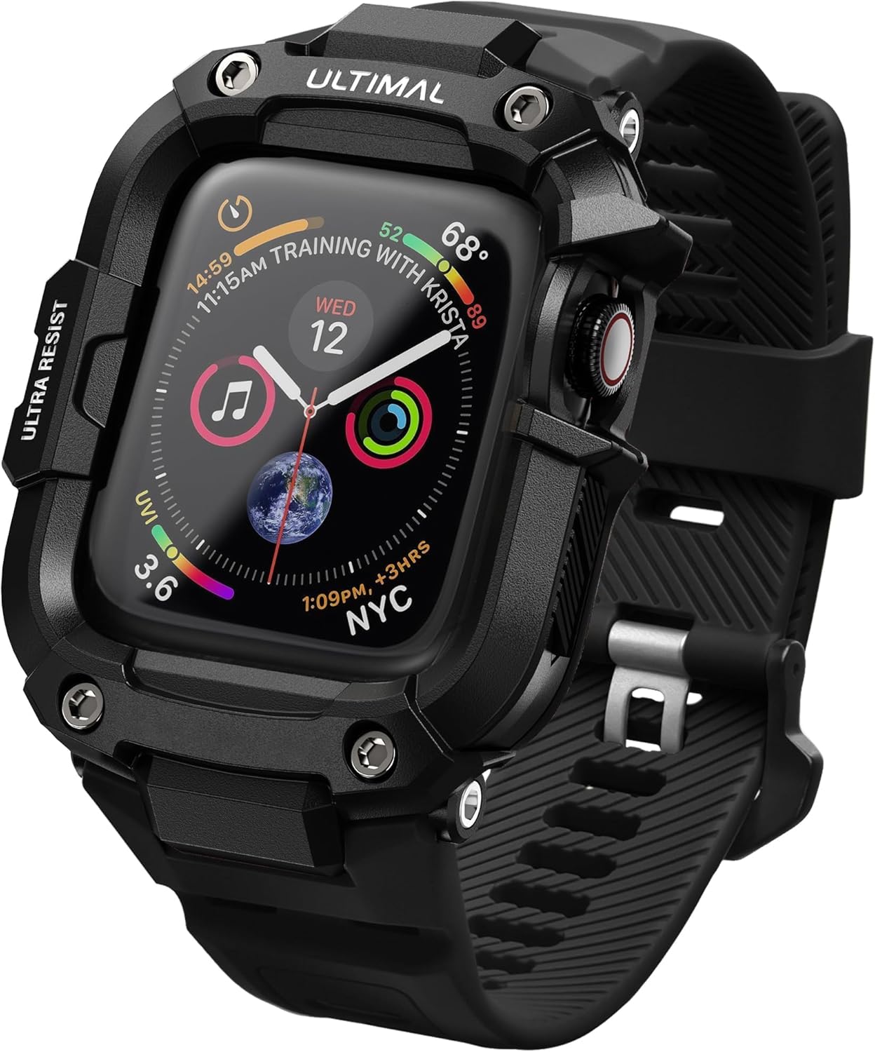 ULTIMAL Rugged Band with Case for Apple Watch Ultra 3/2/1 (49mm) & SE 3/2/1 & Series 11 10 9 8 7 6 5 4 (46mm/45mm/44mm) , Military-Grade Shockproof Protective Strap for Men, All-in-One Outdoor Sport Watch Band (Black)