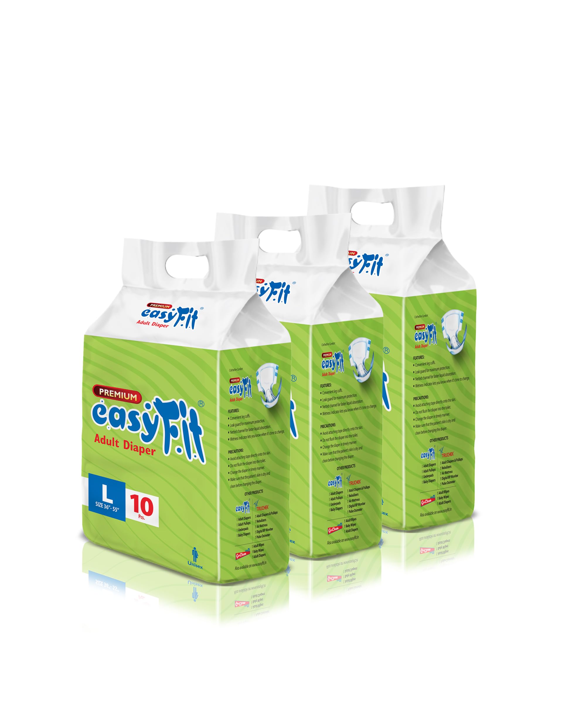 Easyfit Adult Diapers Tape Style (Large, Count 10) | Overnight Protection | Unisex | High Absorbency | Wetness Indicator | Anti Rash & Comfortable (Pack Of 3)-image-3