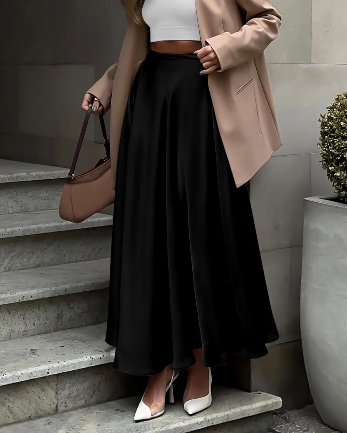BTFBM Satin Skirts for Women Summer 2026 Elegant Flowy A-Line Cocktail Formal Silk Spring Maxi Skirt Night Out Outfits