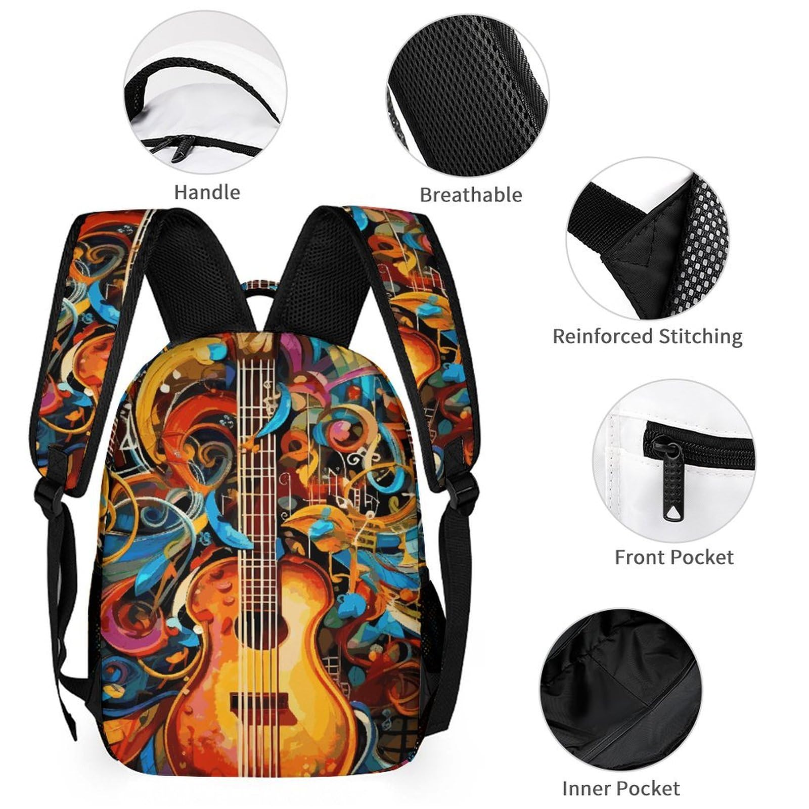 3-teiliges Rucksack-Set, Musik-Serie, Reisetasche, tragbar, lässig, Tagesrucksack, Sport-Rucksäcke mit Lunchbox, Federmäppchen, Musik-Serie, Einheitsgröße, Rucksackrucksäcke, Musik-Serie,