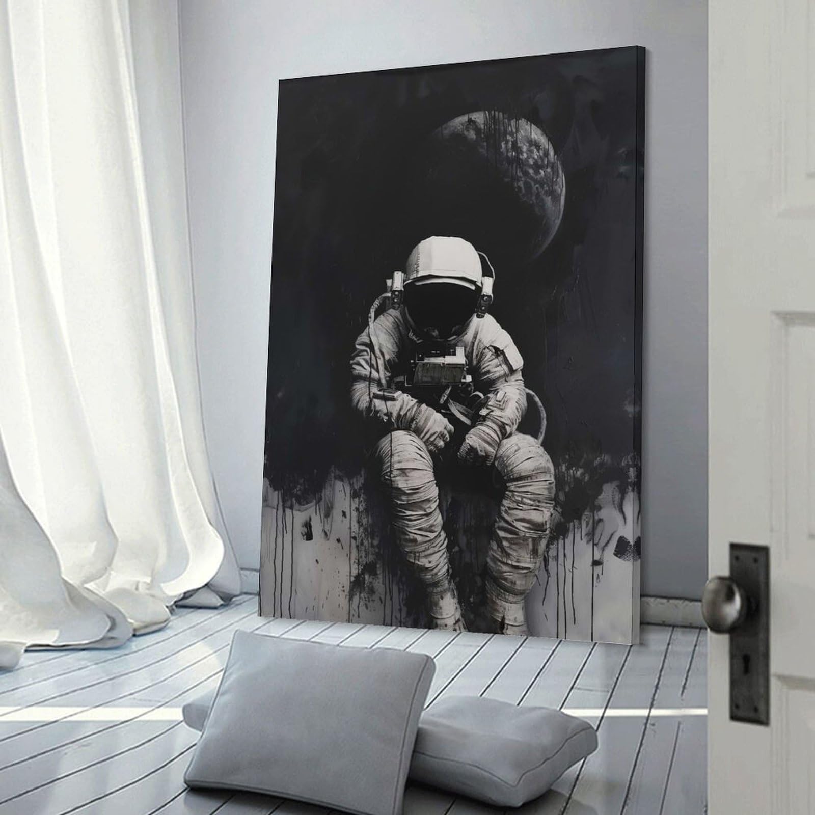 Junmoney Wall Decor Canvas Print Melancholic Astronaut, 20x30inch(50x75cm), for Study, Office Or Apartment Decor, Canvas Artwork with Gifting Potential