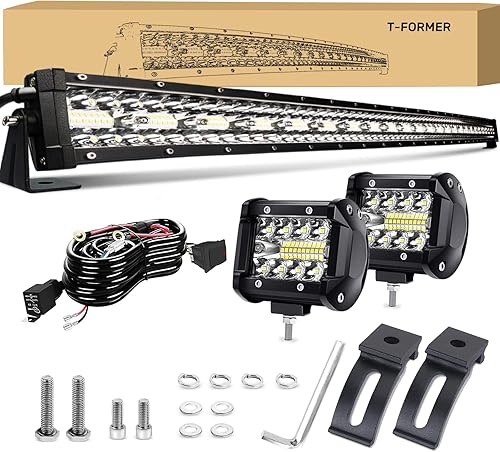 Barra de luz LED T-Former de 32 pulgadas de triple fila de 672 W, barra de luz combinada de inundación, 2 piezas de 4 pulgadas, 60 W, luces