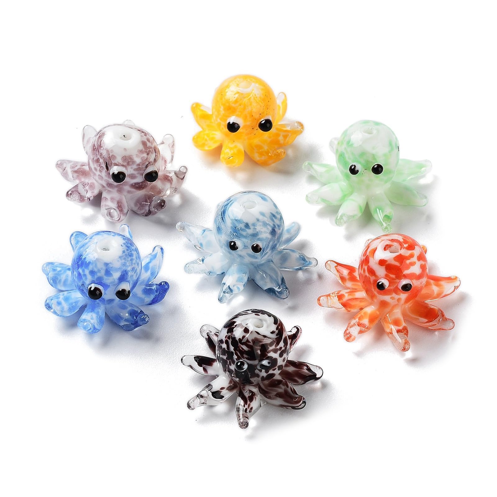 LiQunSweet 20 Pcs Handmade Glass Lampwork Beads Animal Beads Glass Bead Enamel Octopus Beads for Craft DIY Jewelry Making