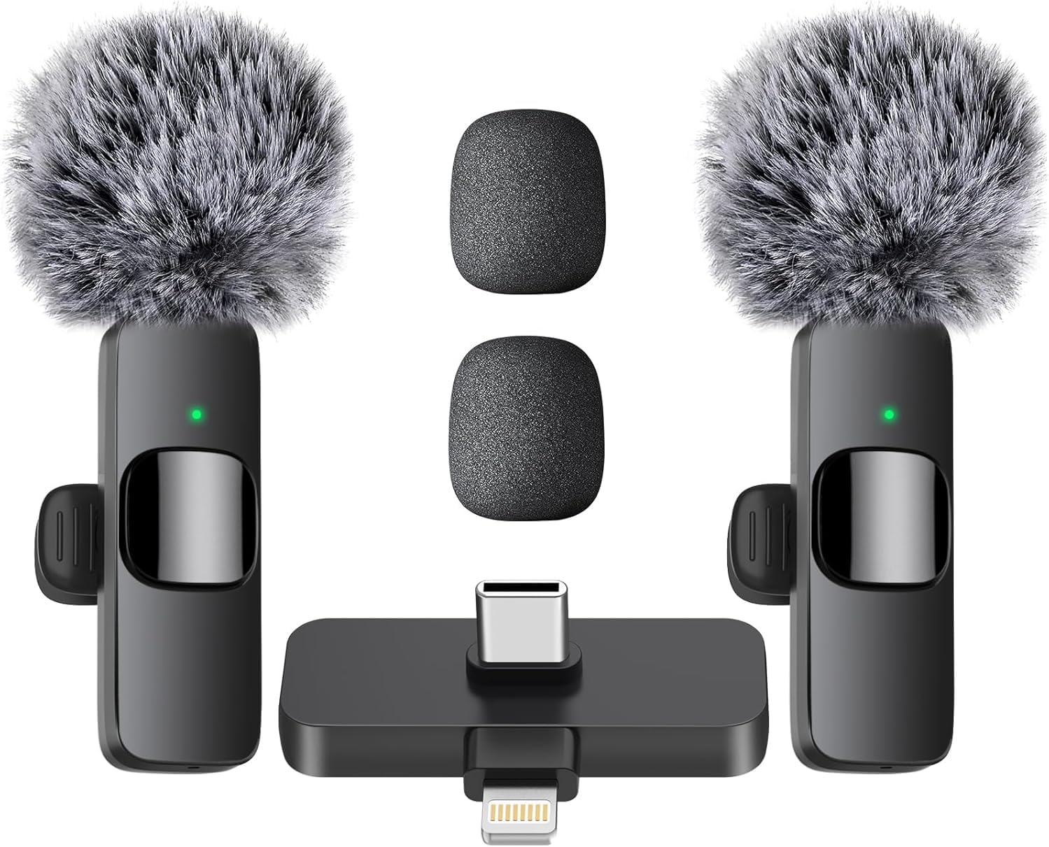 2 in 1 Wireless Mini Microphone for iPhone, iPad, Android Phone - Bluetooth Lavalier Lapel Mic for Video Recording - Clip on USB C Microphones for YouTube Tiktok Podcast Vlogging