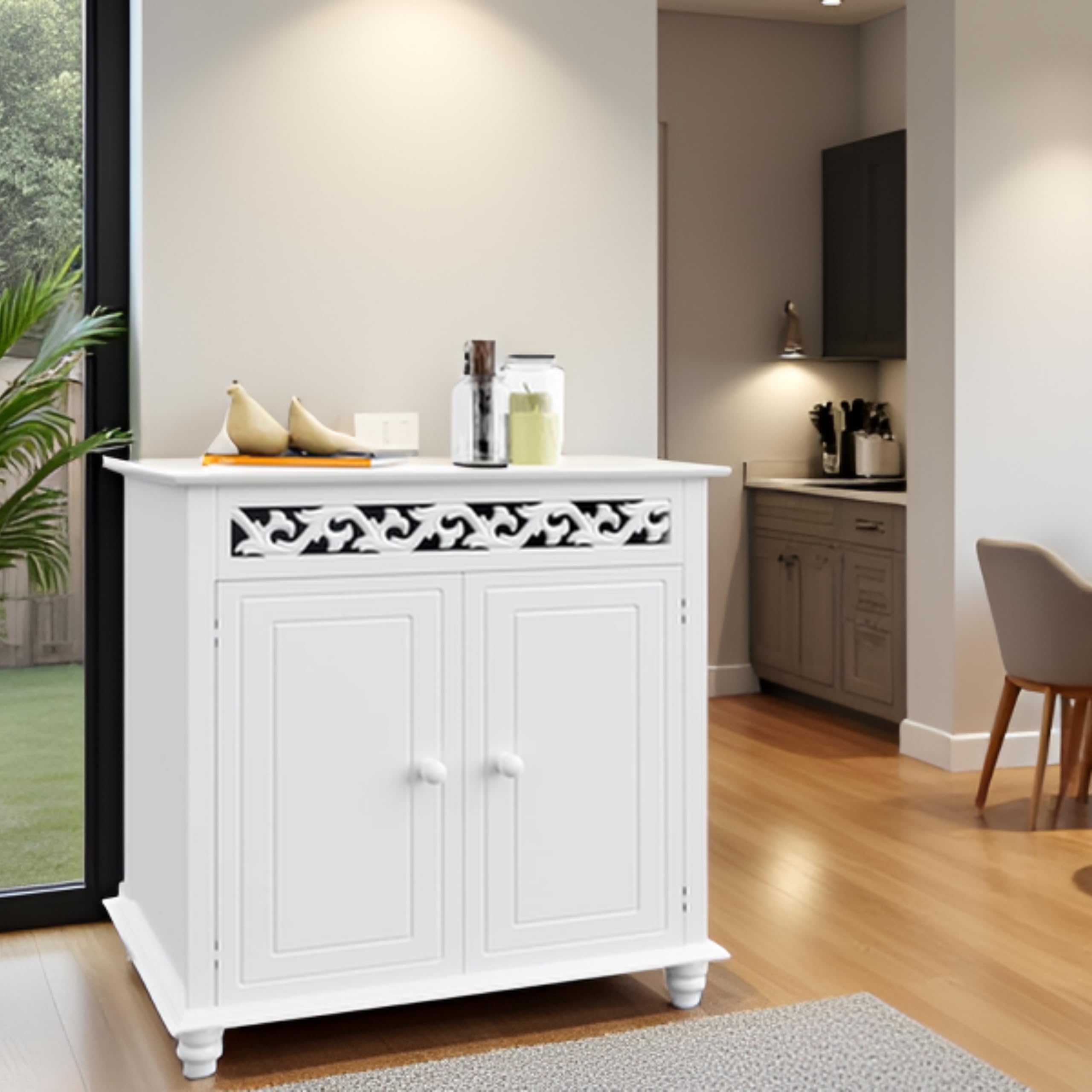Casaria® Mobiletto Bianco Stile Country 76x65x35cm 2 Scomparti Armadietto Multiuso con Ante Mobile Bagno Consolle Ingresso Credenza Cucina Madia Soggiorno Mobili Salone Arredamento Casa Mobile TV
