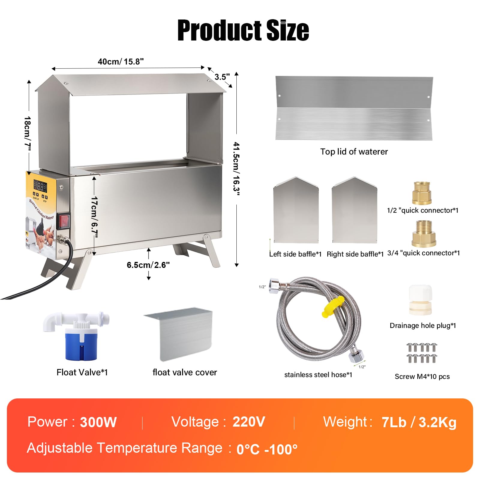 Beberera Calefactada Para Pollos,De Acero Inoxidable De 9 Litros Para Aves De Corral, Beberera Para Pollos Para Invierno, Calefactor Para Beberera AutomáTica Para