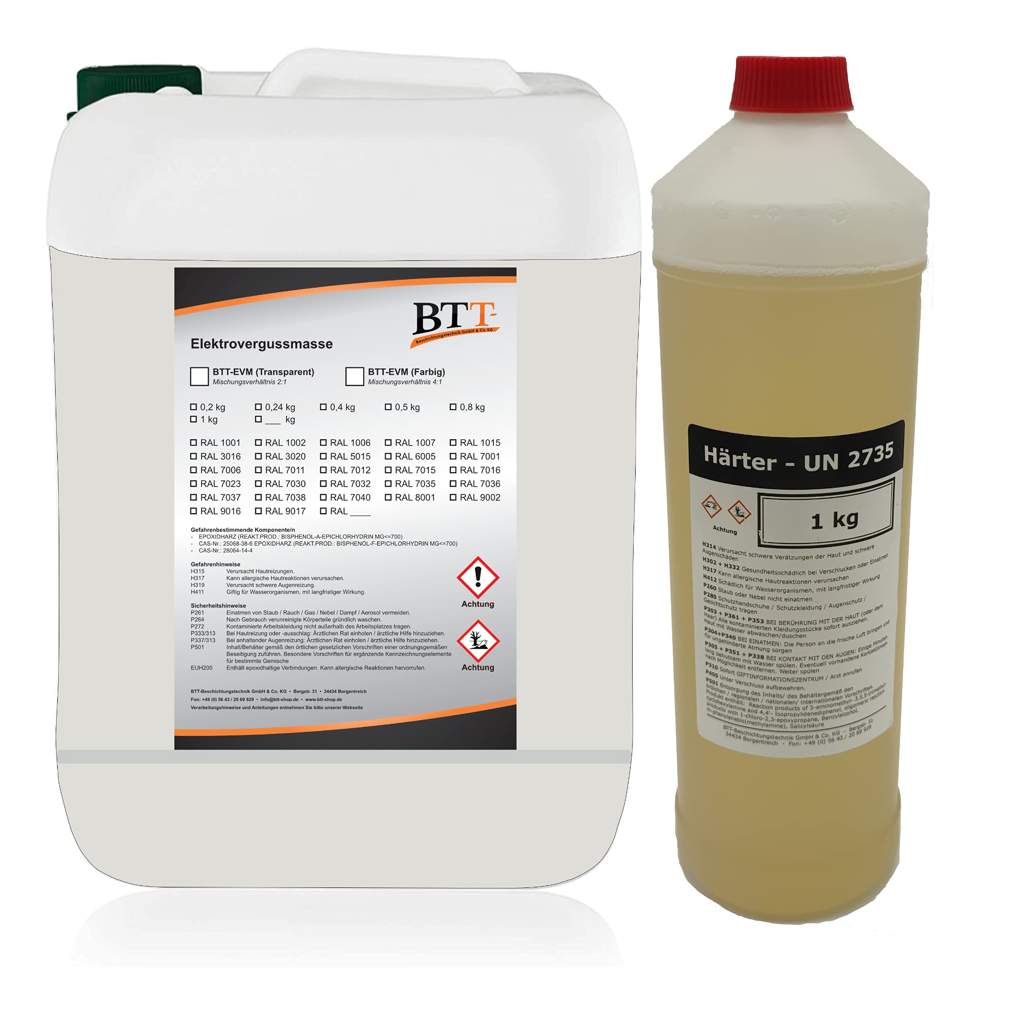 BTT-EVM Elektrovergussmasse Transparent (1500g) auf 2K Epoxidharz Basis, IP68 bis 1000 Volt