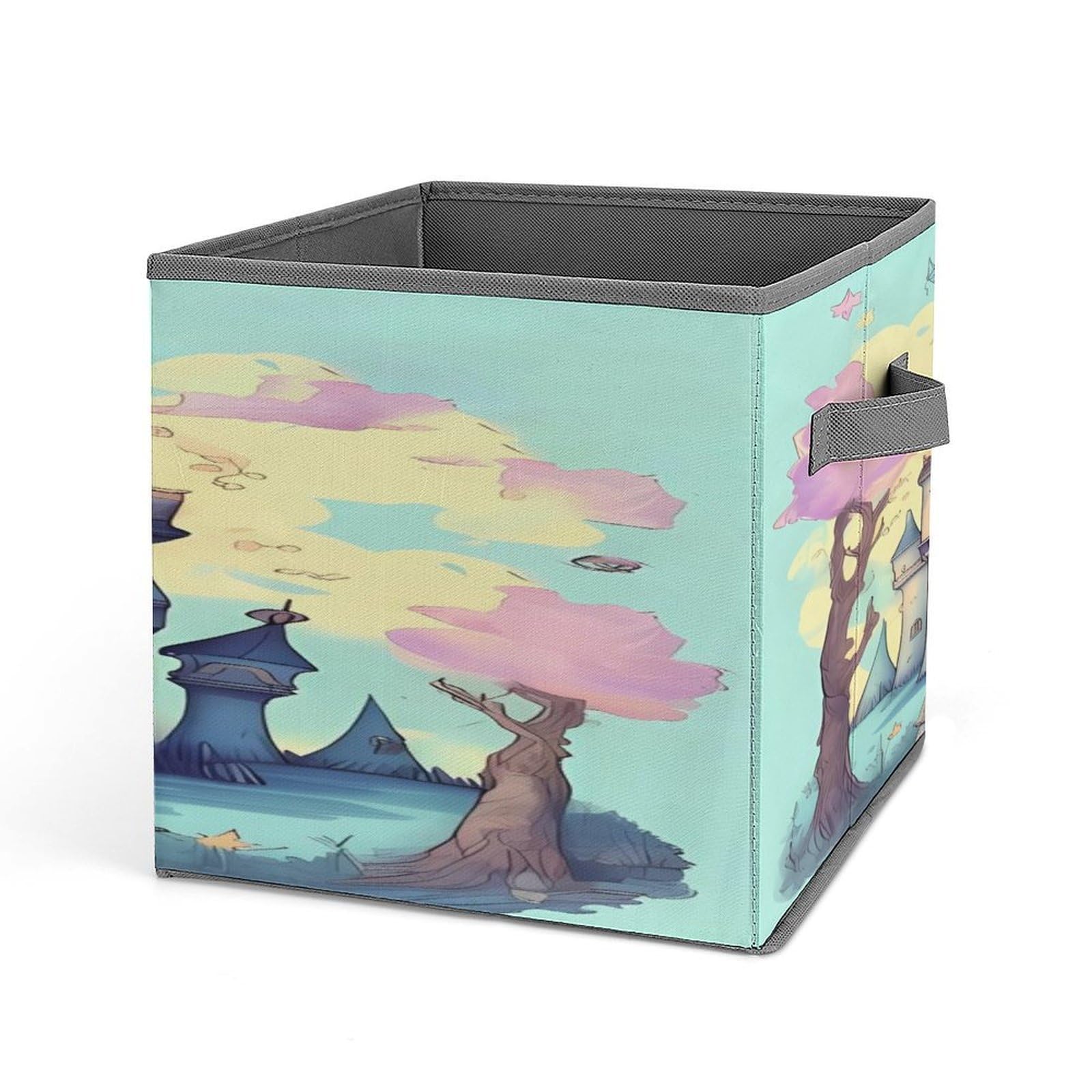 Fodpand Style Fairytale Castle Storage Cubes Foldable Decorative Fabric, Storage Bins Baskets With Handles, Closet Organizers And Storage For Home, Office,Closet, Clothes