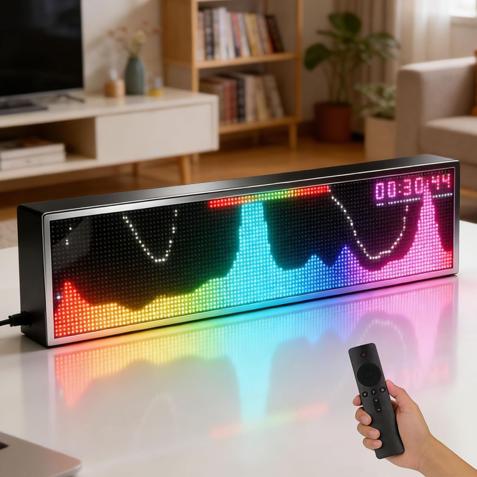 Visualizzatore di spettro musicale a LED con sensore vocale e orologio, display 128 x 32, 36 stili, 4 gamme di frequenza, 16 colori RGB - perfetto per musicisti e appassionati di audio