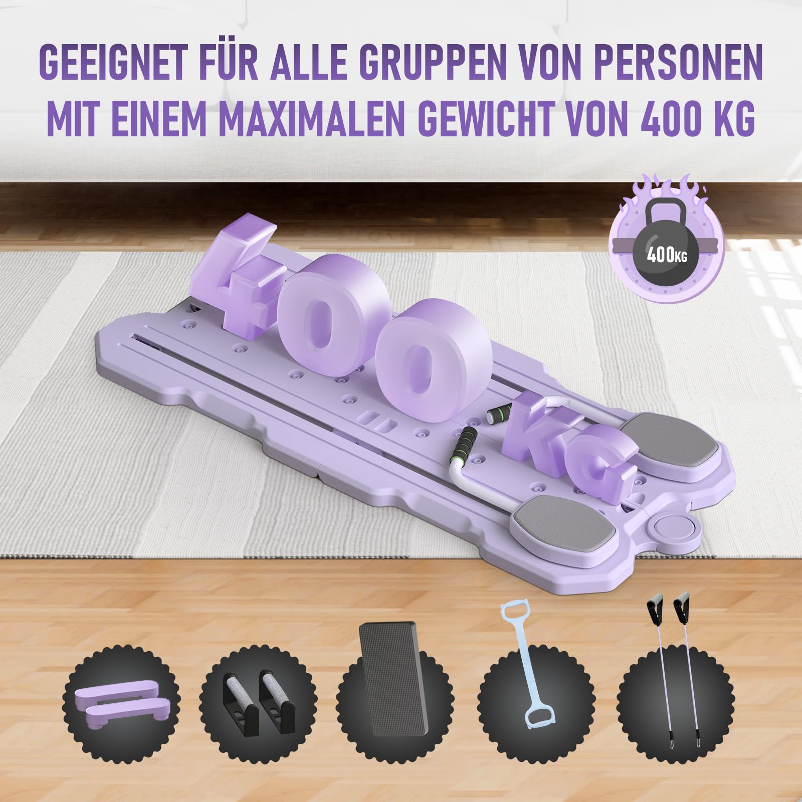 Pilates Board Equipment,6 in 1 Pilates Reformer Machine Set für Zuhause mit Ab Roller,Resistance Bands,Home Workout Equipment Fitness Geschenk