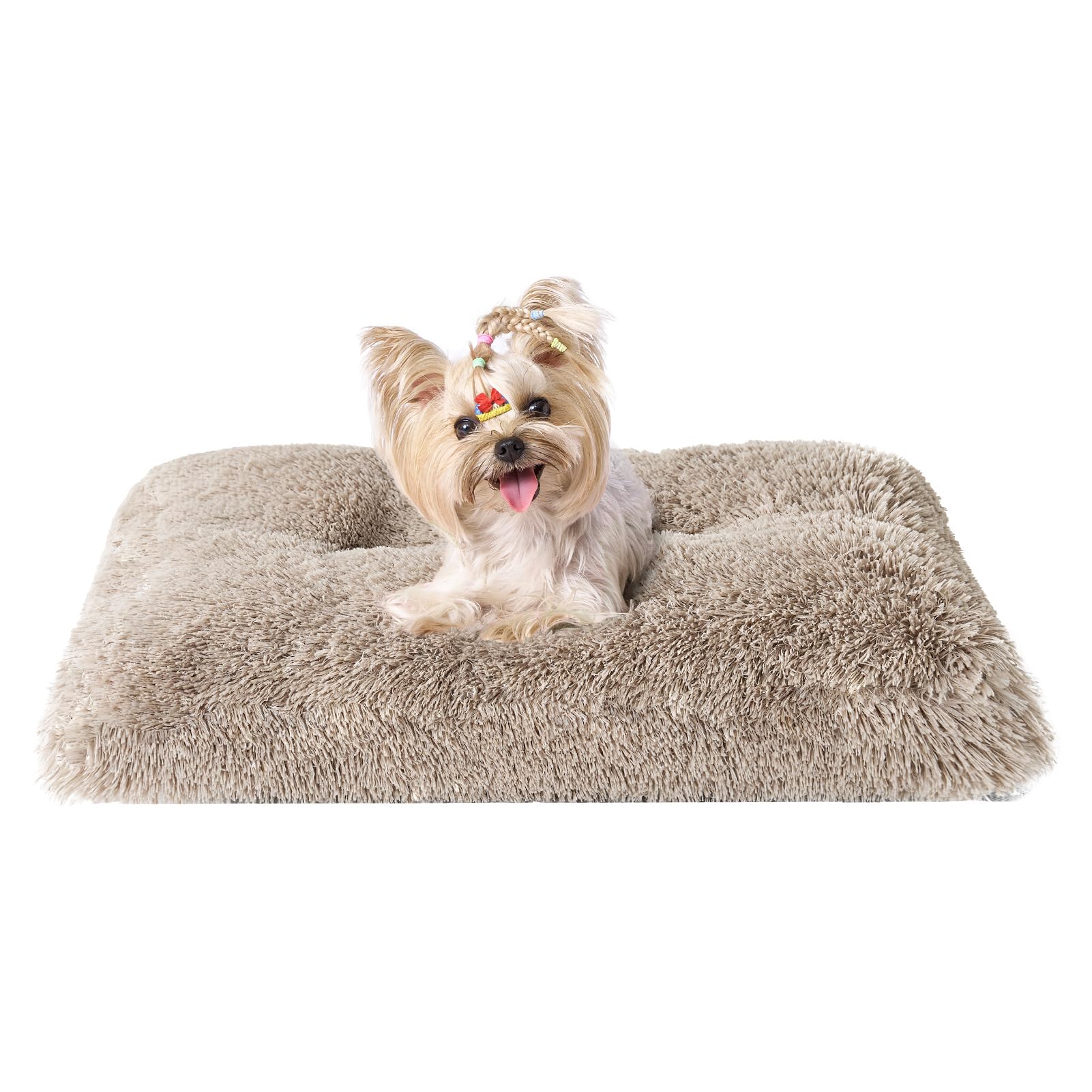 EHEYCIGA Calming Fluffy Dog Crate Bed For Small Dog 60x45x7.5cm, Taupe