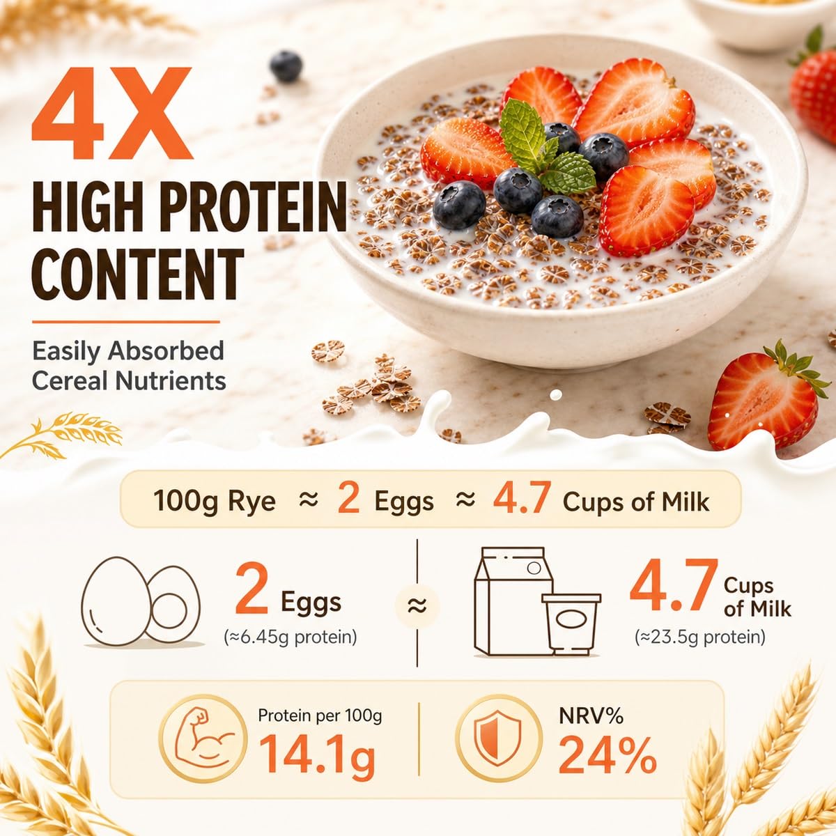 Fiocchi Di Segale Integrale Istantanea Cereali Senza Zucchero 1kg | Contenitore 1000g Pappa Ricca Di Fibre Per Latte Caldo O Acqua. Povero Di Grassi Saziante Colazione Studio Ufficio.