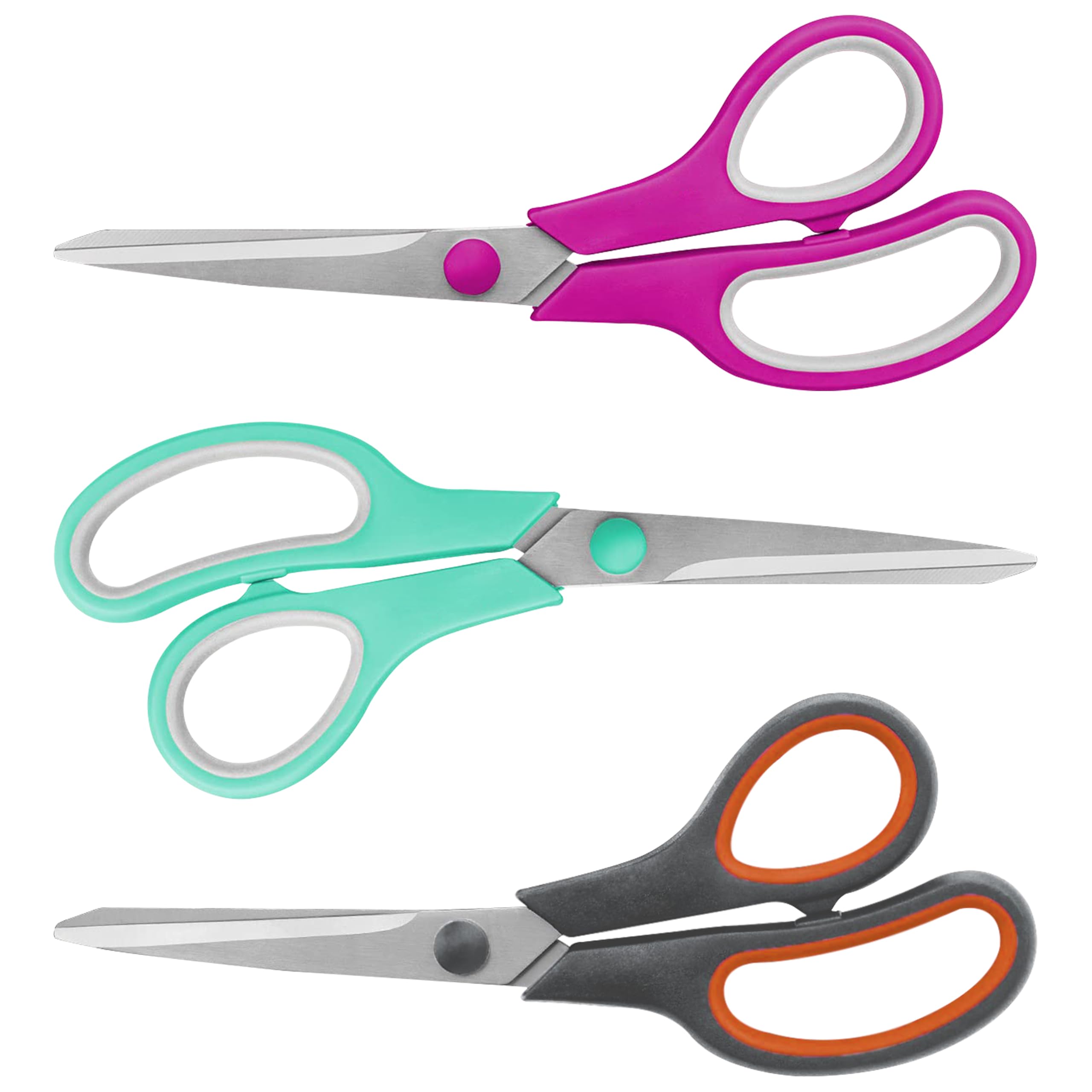 ARSUK 3-Pack All Purpose Scissors – 8.4" Ultra Sharp Stainless Steel Blades, Ergonomic Soft-Grip Handles – Heavy Duty Scissors for Household Office Teachers School Craft & Kitchen Use (Multicolor)