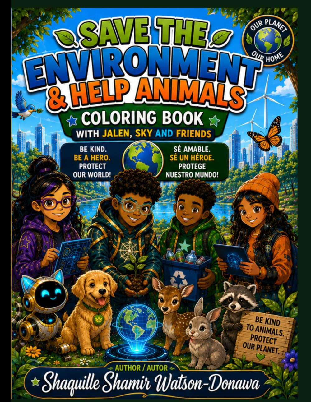 Safe the environment Coloring Book: The Adventures of Jalen Sky and Friends: Fun Coloring Adventures Featuring Heroes, Friendship, Teamwork, Animals, and Courage