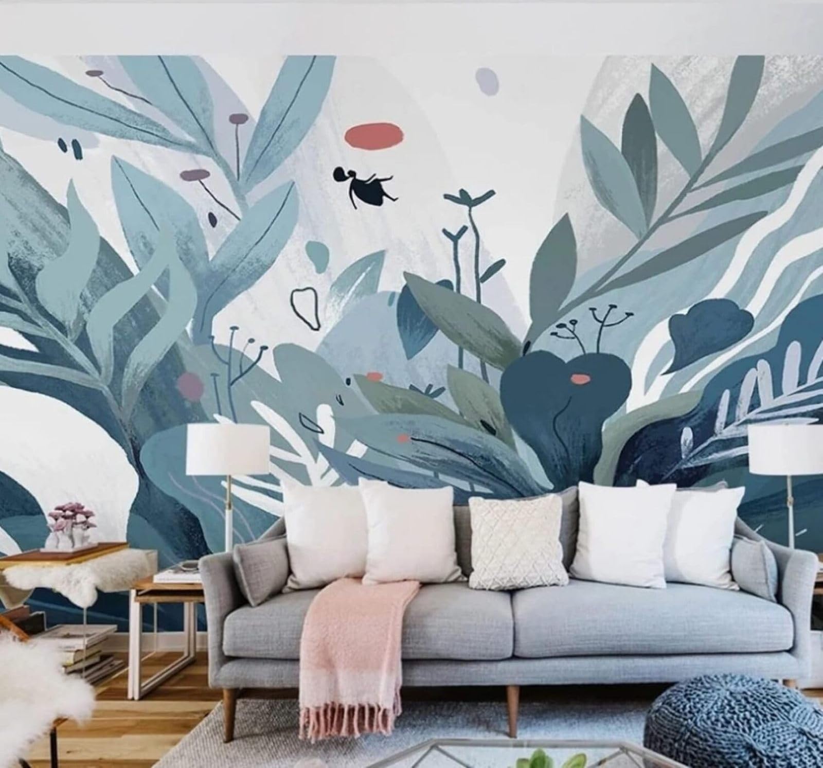 XLMING Minimalist Fresh Hand Drawn Plants Leaves 3D Wallpaper Luxury Silk Study Dining Feature Sofa Grey Bedroom Living Room Tv Decorative Wall-350cm×256cm