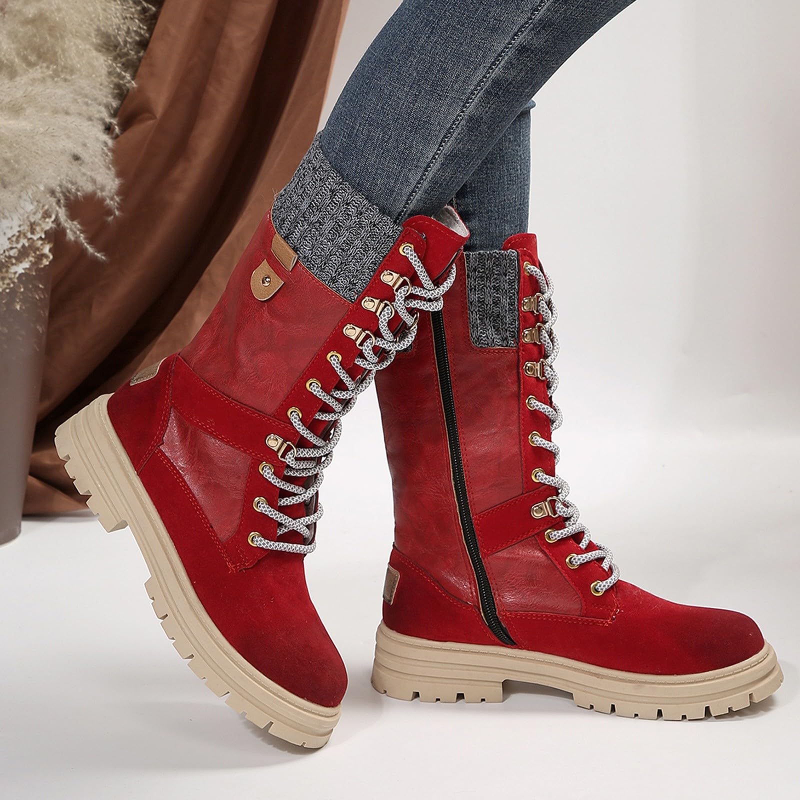 Genérico Botas de Mujer con Cordones Plataforma Botas Punta Redonda Elegantes Zapatos Suaves y Comodas Caminar Bota Informales Antideslizantes Botin para Otoño Invierno Trabajo Paseo y Uso Diario