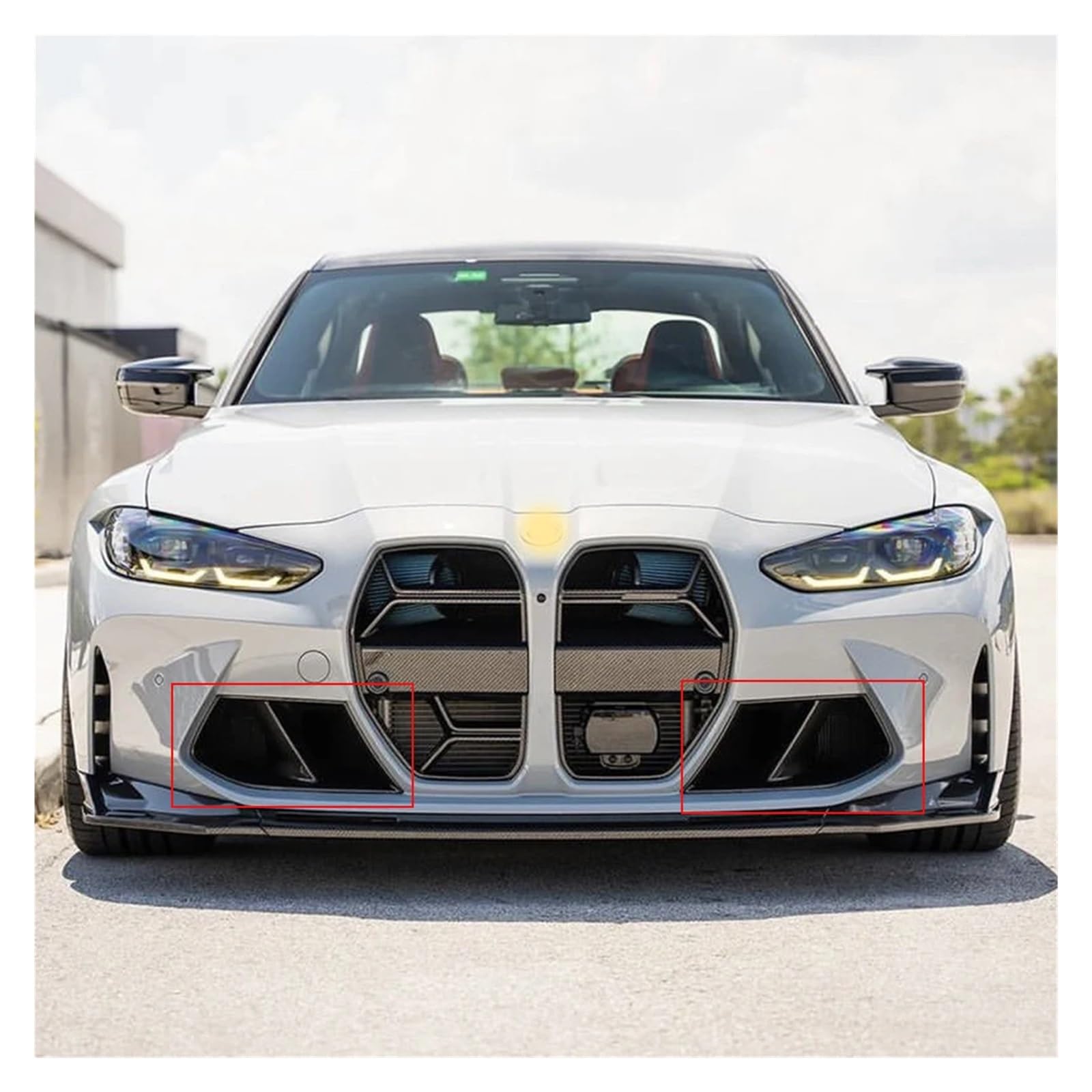 Przedni zderzak samochodu, osłona wlotu powietrza, osłona światła przeciwmgielnego, dolna kratka wlotu powietrza, gadżety samochodowe kompatybilne z BMW M3 M4 G80 G82 G83 2020-2024 | Gadżety osłony świateł na dolną kratkę(Glossy Black)