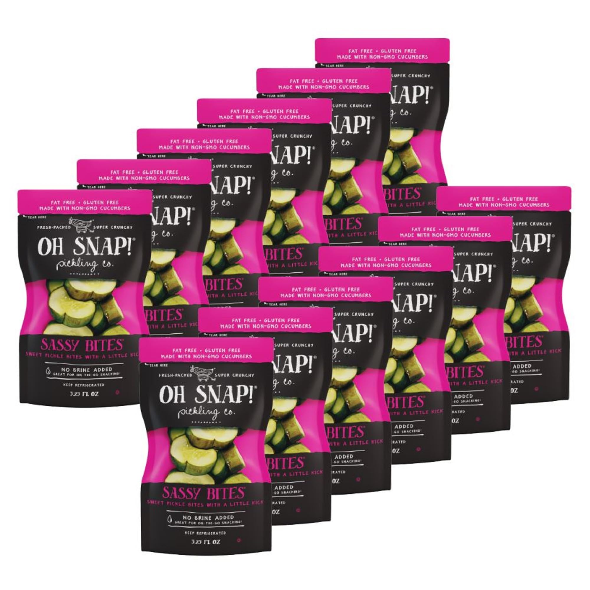 OH SNAP! Sassy Bites (12 Pack) - Sweet Pickle Bites With A Little Kick - Fresh Packed Ready to Eat Sweet & Spicy Pickle - Gluten-Free, Fat-Free, Non-GMO Veggies - Delicious & Healthy Snack