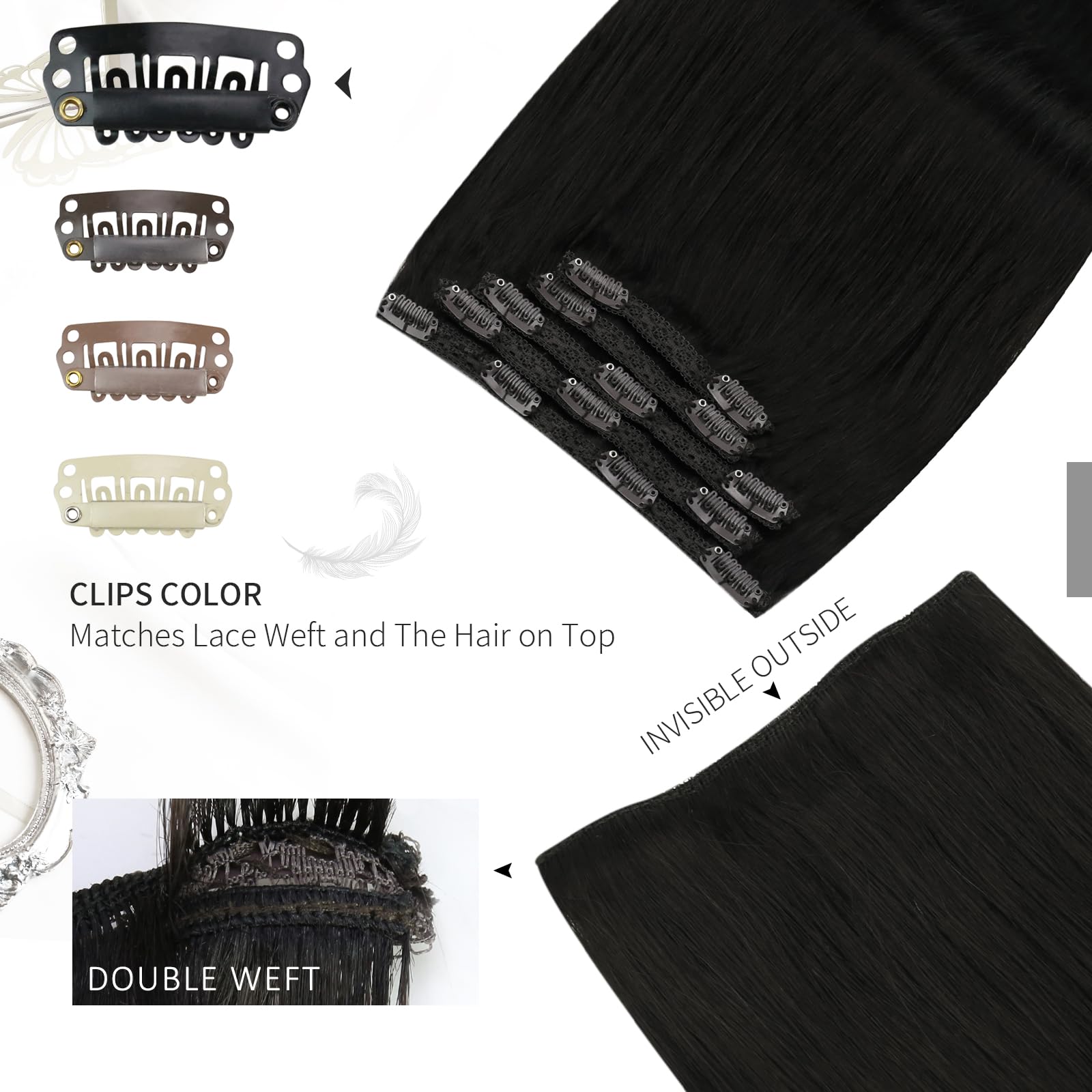 Moresoo Black Hair Extensions Clip in Long 24 Inch 120G 7pcs Full Head Clip in Hair Extensions Real Human Hair Natural Black Remy Hair #1B - Image 4