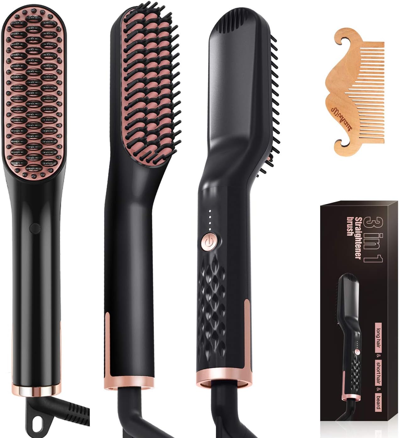 Wirhaut Beard Hair Straightening Brush for Men and Women - Anti-Scald Electric Ionic Heated Beard Hair Straightening Comb - Hair Styler Electric Hot Comb for Home and Travel
