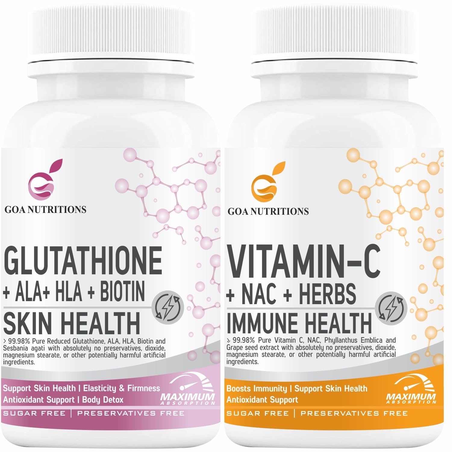 glutathione tablets for skin whitening and nac supplements,30 tablets each