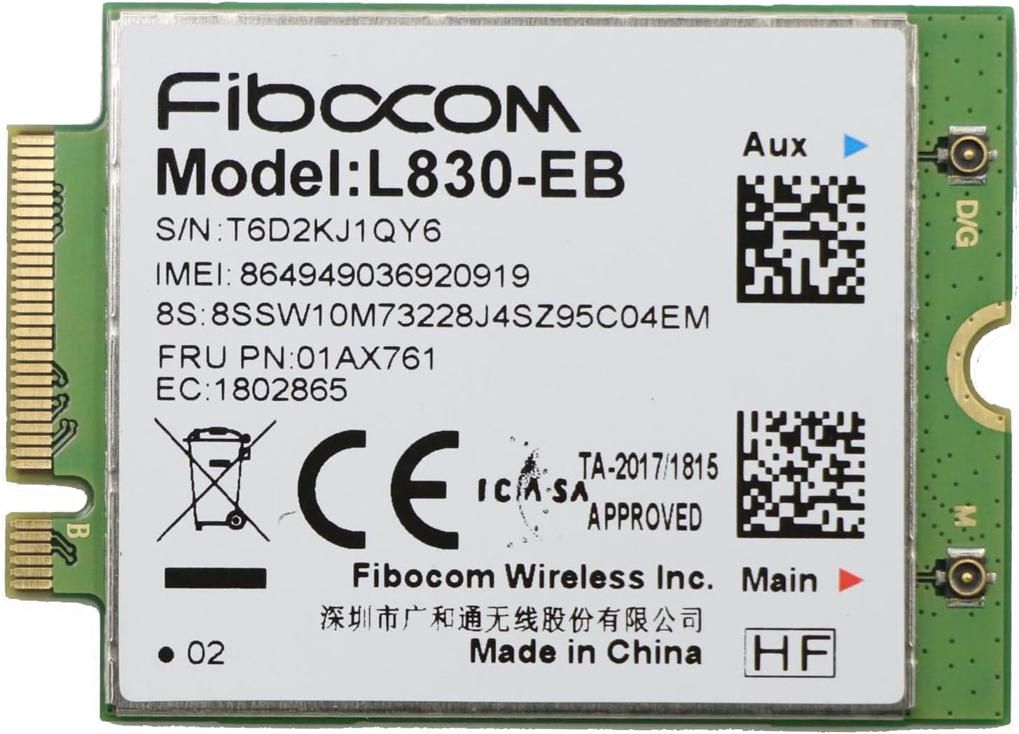 Compatible for 01AX761 Thinkpad X380 X390 Yoga P52s P43s P53s Fibocom L830-EB 4G Module