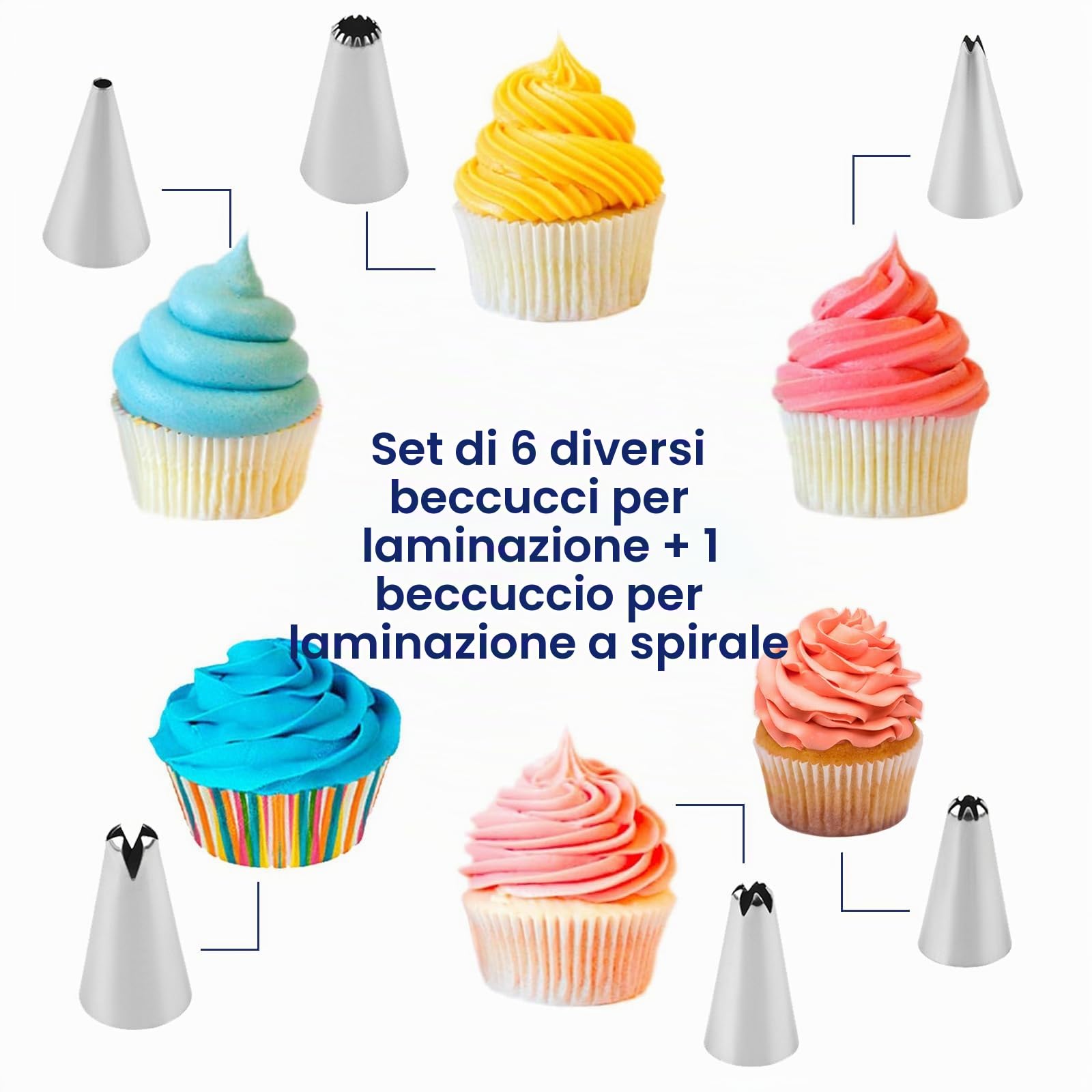 100 Pezzi Sacchetti Per Pasticceria Usa E Getta Extra Large 52cm e 39cm Addensare Sac à Poche Sac à Poche professionale + 6 beccucci sac a Poche in Acciaio Inox + 1 Accoppiatori