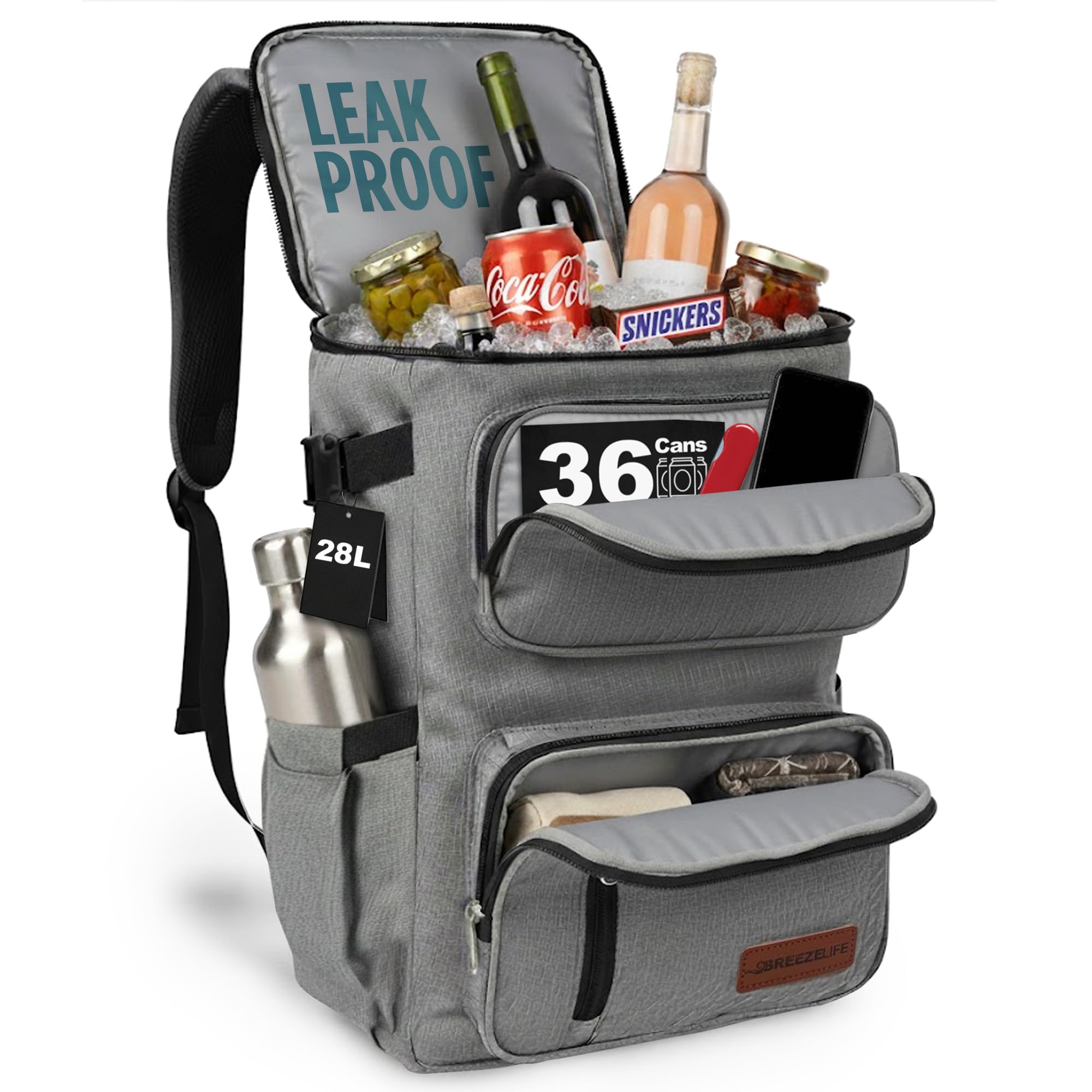 Amazon.com : Breeze Life Gray Insulated Cooler Backpack 28L