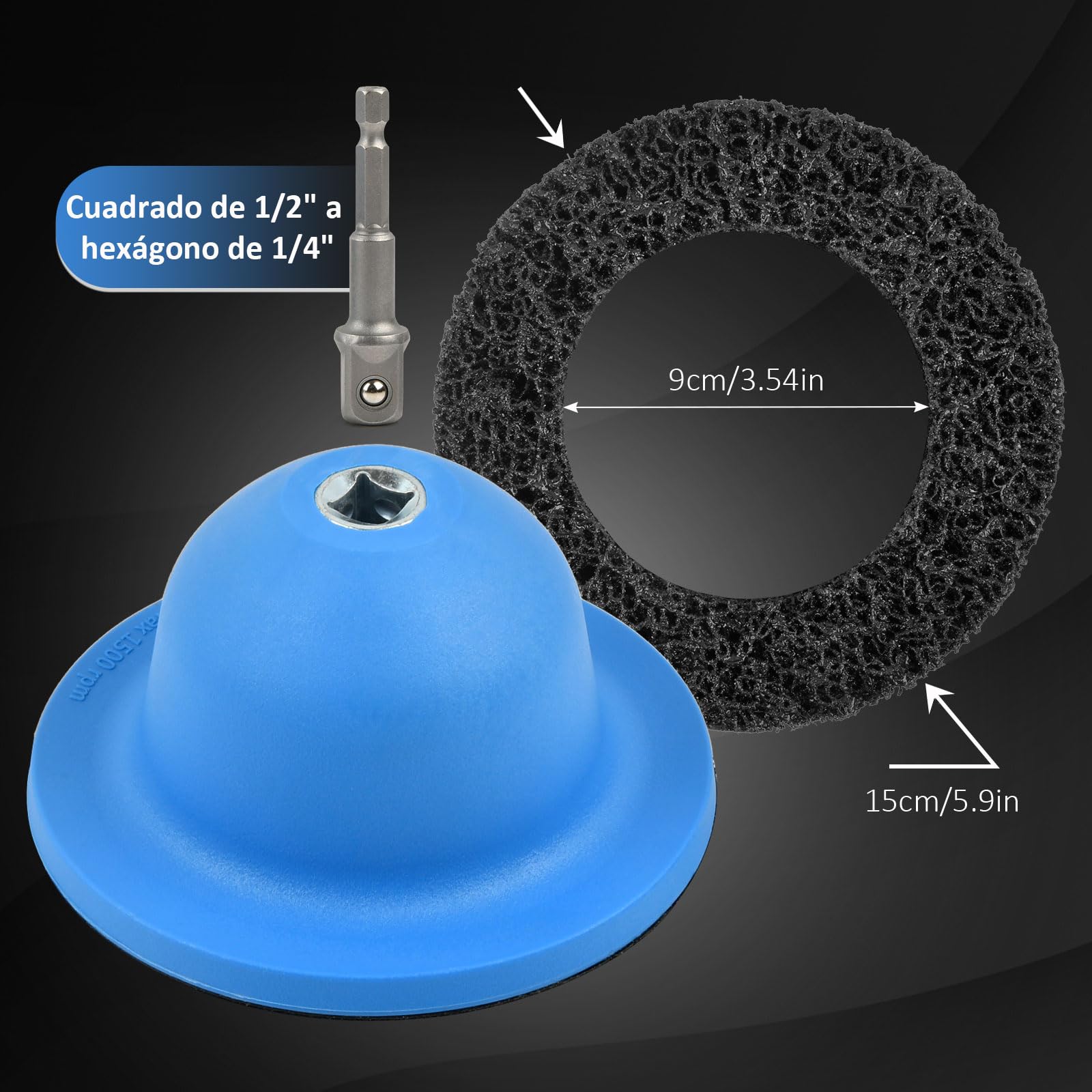 Limpiador de Buje, Lijador de Buje – D. int. 90 mm/D. ext. 150 mm, con Acoplamiento 1/2", para Cambio de Ilanta, Iimpieza de Buje, Eliminación de óxido, para Atornilladores a Batería