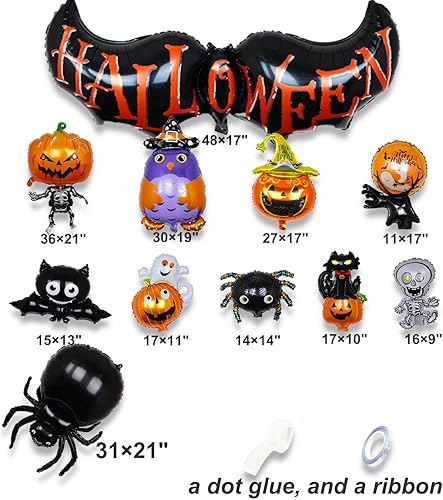 Miniatura 6 de AULE Globos de Halloween para decoración de fiesta, kit de arco de 13 piezas de calabaza, gato negro, fantasma, murciélago globo de aluminio