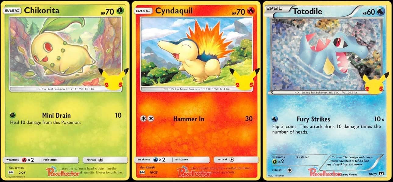 Chikorita Cyndaquil Totodile - 25th Anniversary McDonald's Exclusive Promo Lot - 3 Card Set - Johto Starters