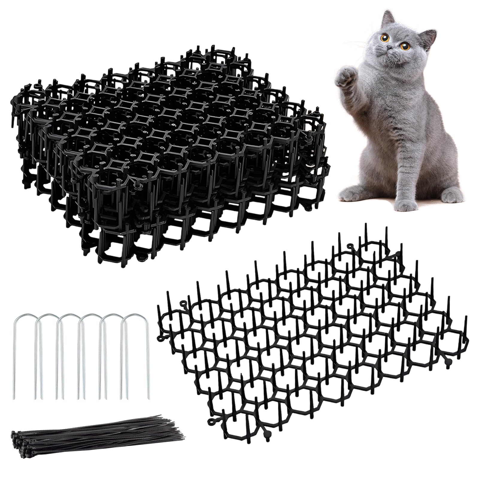 Tappetini Dissuasori Per Gatti (Set Da 6, 20X15Cm) - Repellente Con 6 Picchetti Di Fissaggio E 30 Fascette In Nylon- Griglia Con Punte Per Giardino, Divano - Barriera Interno/Esterno