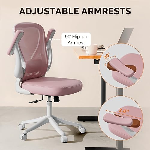 Miniatura 3 de Silla de escritorio para computadora con ruedas, silla de oficina de malla con brazos abatibles, soporte lumbar ajustable, silla de escritorio