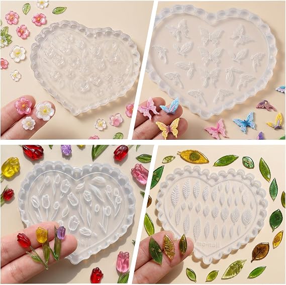 4 Pcs Spring Polymer Clay Molds, Silicone Flower Butterfly Heart Earring Molds, Mini Jewelry Crafting Tools