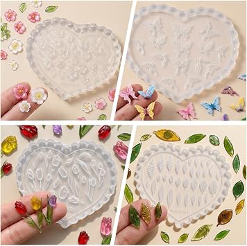4 Pcs Spring Polymer Clay Molds, Silicone Flower Butterfly Heart Earring Molds, Mini Jewelry Crafting Tools