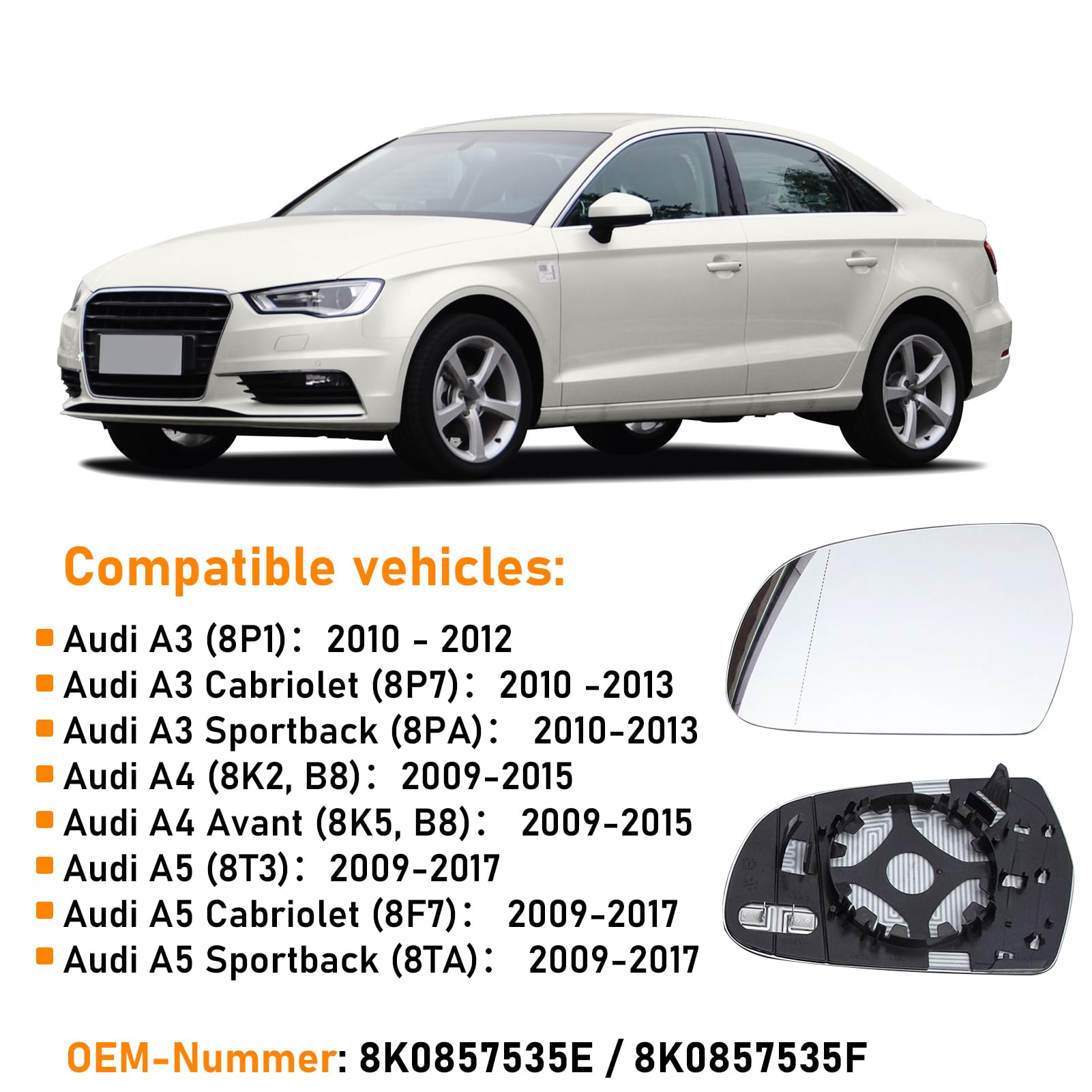 Cristal De Espejo Retrovisor Izquierdo Compatible Con Audi A3 8P