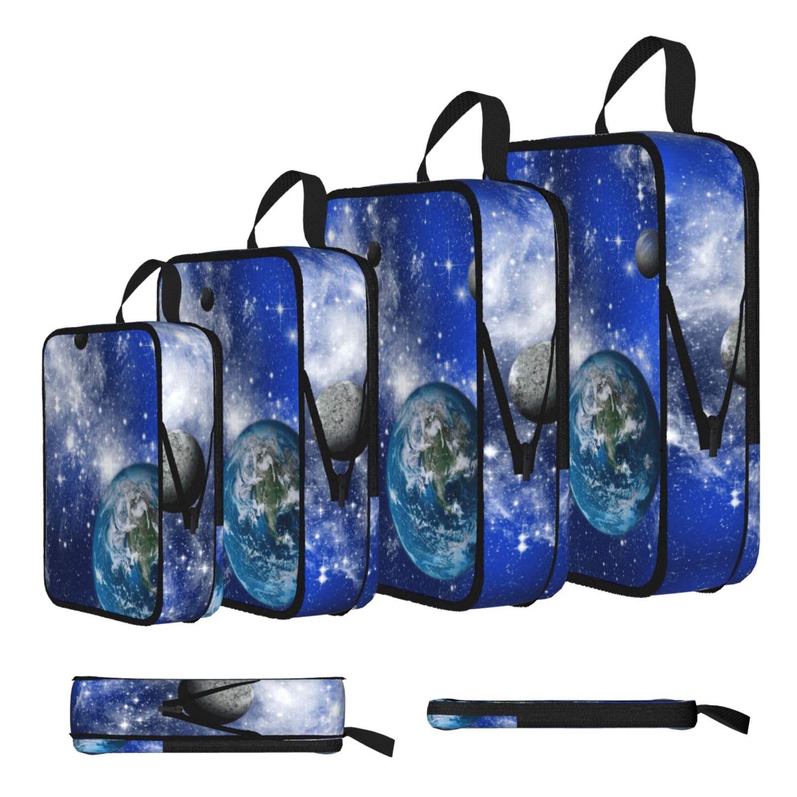 Planet Galaxy Print 4 Set Compression Packing Cubes For Suitcases,Expandable Storage Bags Organizers