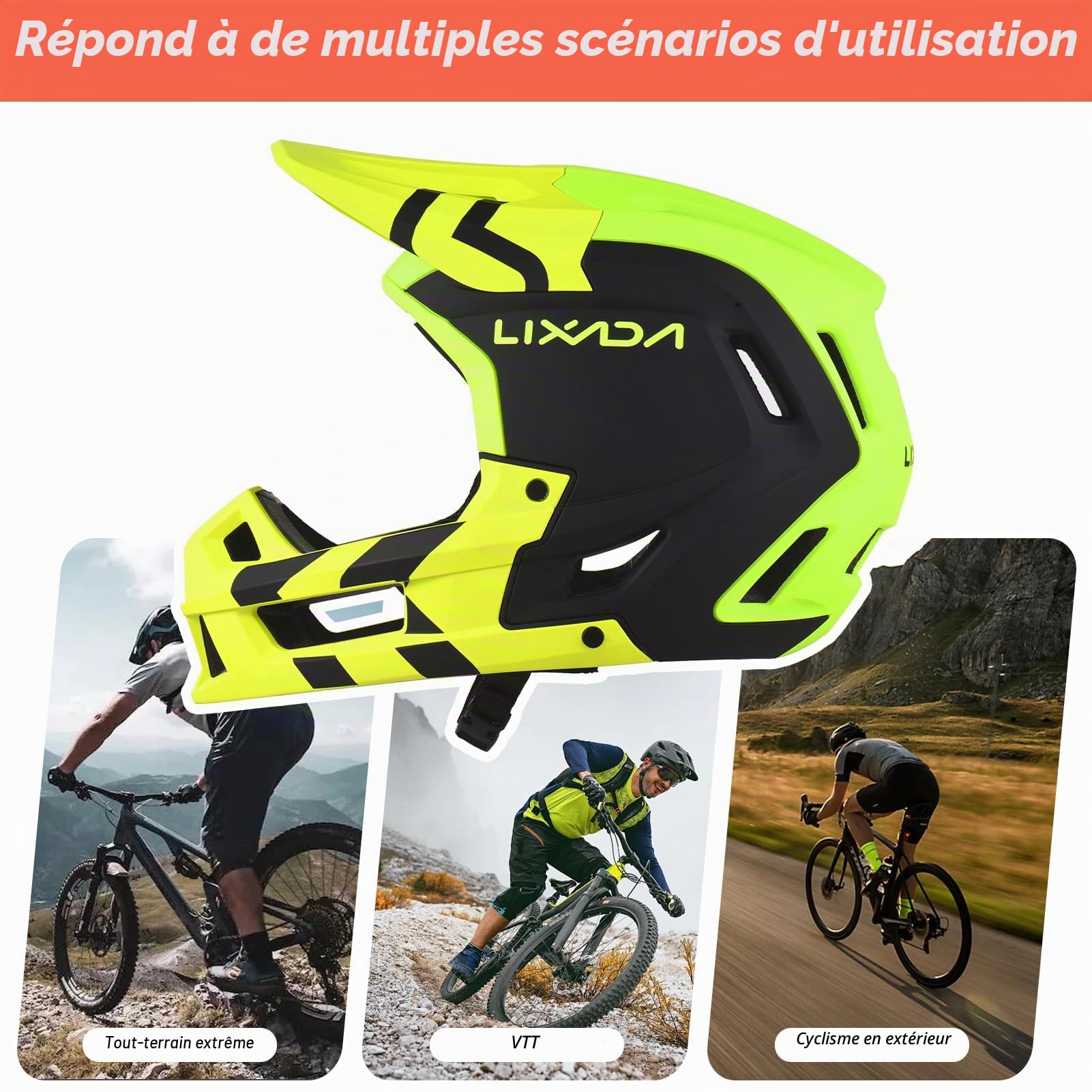 Lixada Casque intégral pour Adulte, Casque de vélo de Montagne, Casque de Course, Casque de Descente, Casque de VTT léger ventilé pour Homme et Femme 61-62 cm/59-60 cm