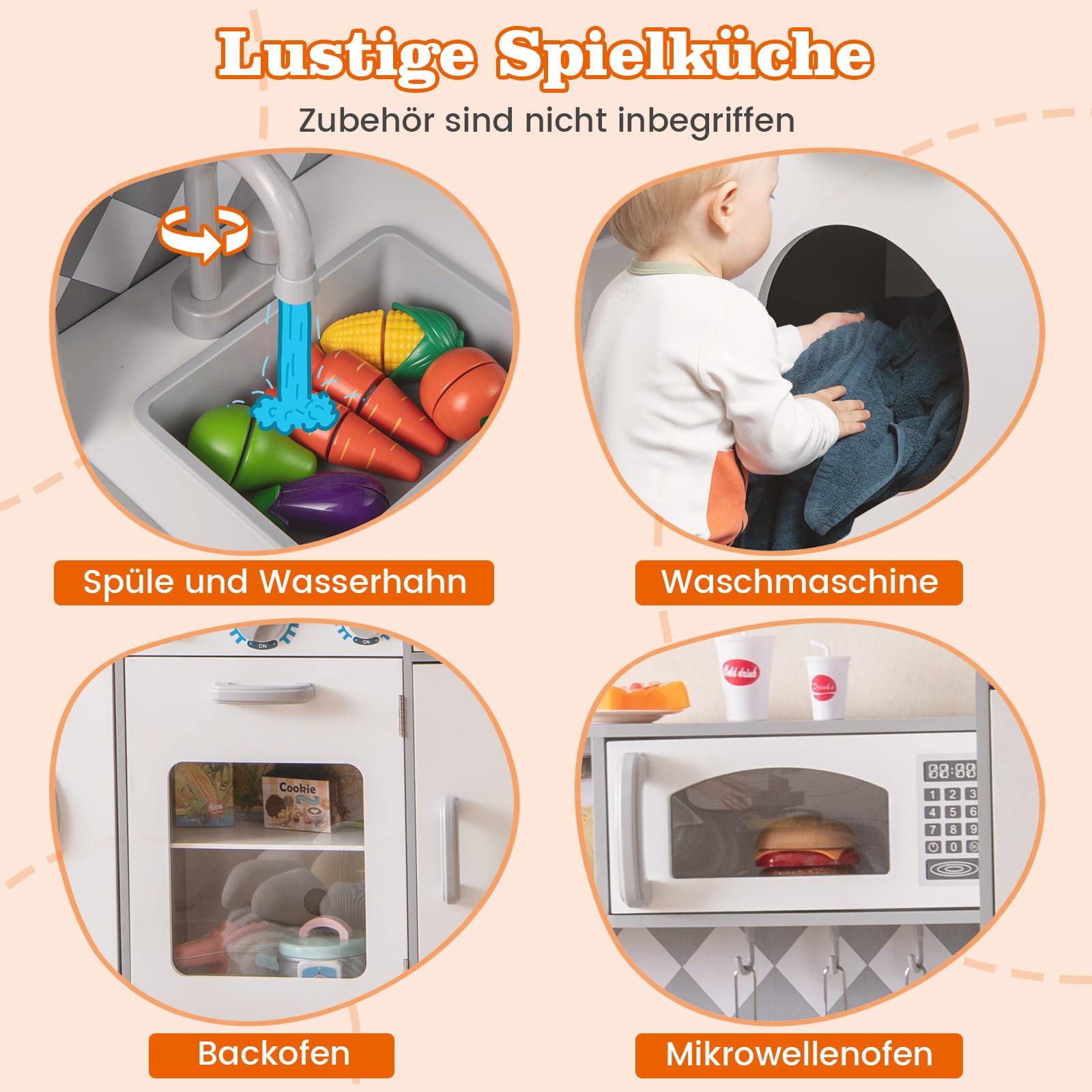 Kinderkeuken Vintage Wit | Met Koelkast en Magnetron | Speelgoed