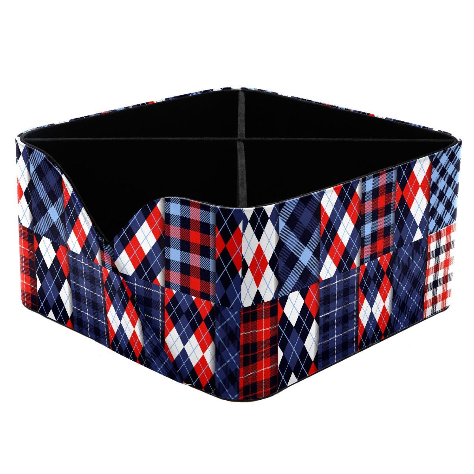 KengjuTesu Argyle and Tartan Plaid Desktop Organizer Pen Holder, Rectangular Pencil Cup for Office, Study and Makeup Stations