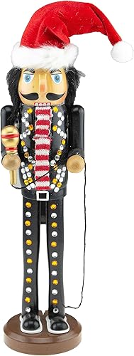 Clever Creations Rock Singer - Cascanueces de madera tradicional de 14 pulgadas, decoración navideña festiva para estantes y mesas