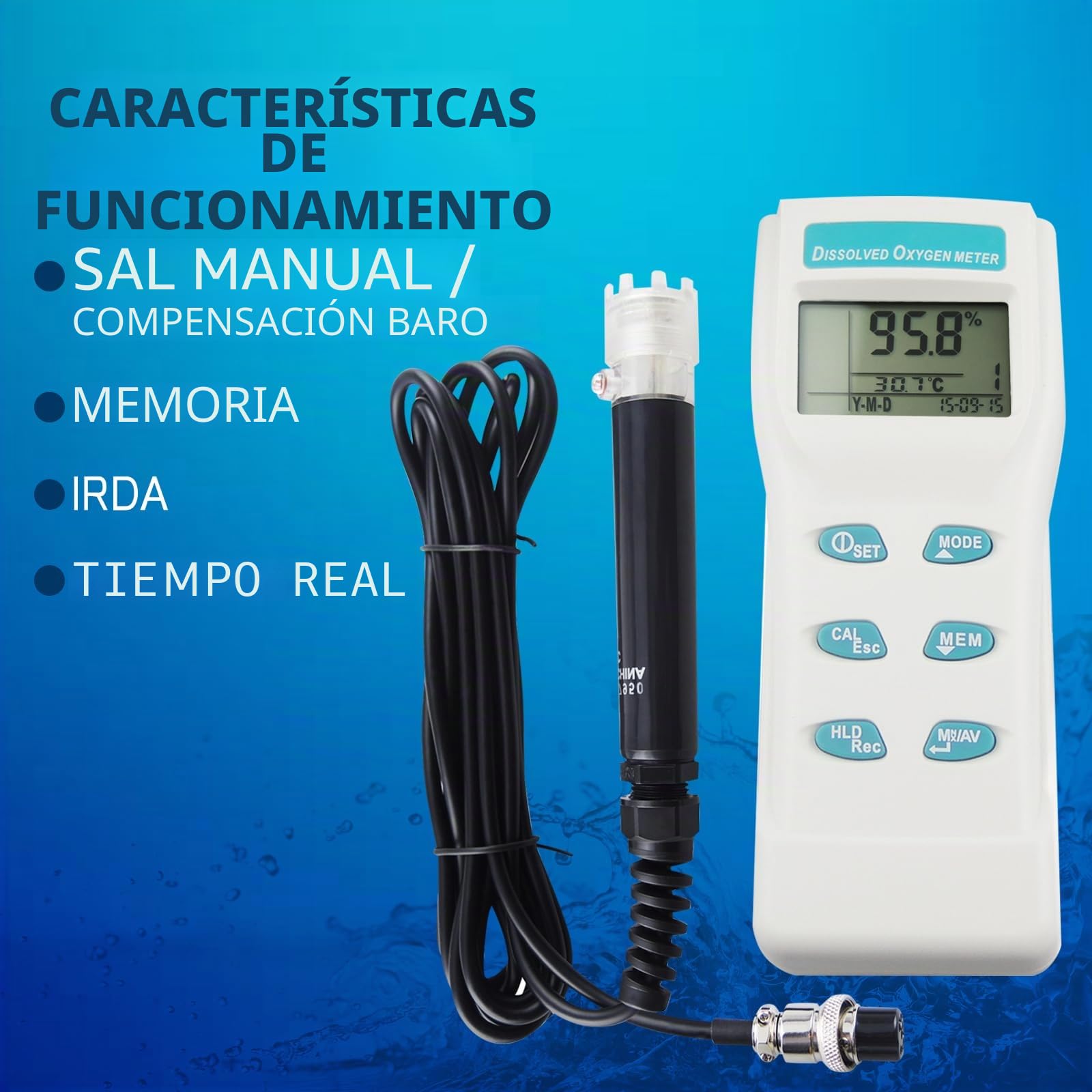 Gain Express Probador de calidad del agua del medidor de oxígeno disuelto grande LCD digital profesional con función de memoria ATC 99